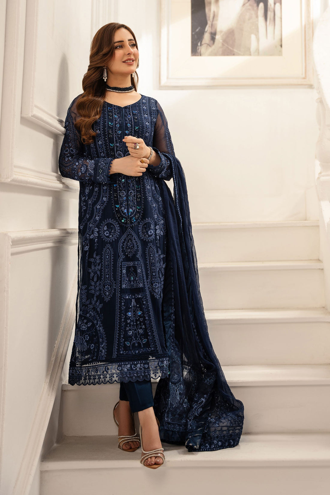 Maria B | Pre Fall Dresses | 3 Piece Embroidered Chiffon Suit RR - by Libasekhas UK - Registered Vendor of : Maria B - 100% Original Designer Dress