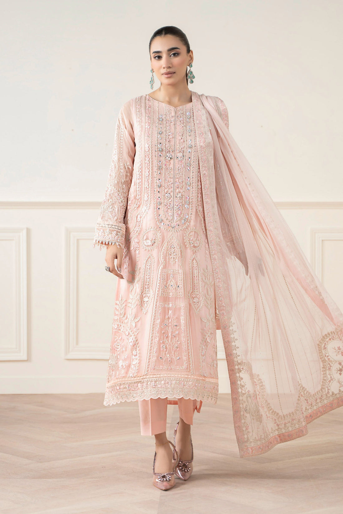 Maria B | Pre Fall Dresses | 3 Piece Embroidered Chiffon Suit OO - by Libasekhas UK - Registered Vendor of : Maria B - 100% Original Designer Dress