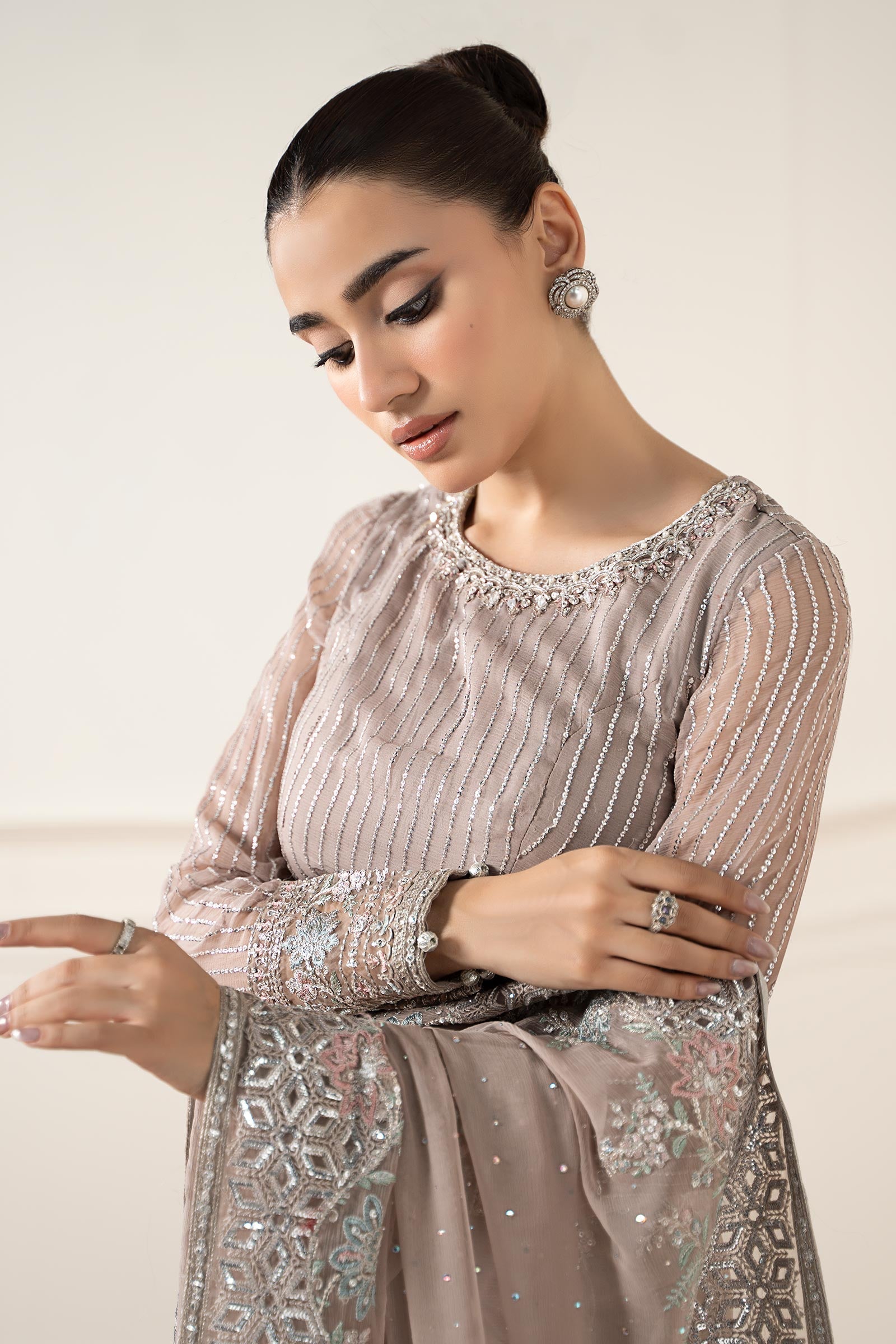 Maria B | Pre Fall Dresses | Embroidered Chiffon Saree FF - by Libasekhas UK - Registered Vendor of : Maria B - 100% Original Designer Dress