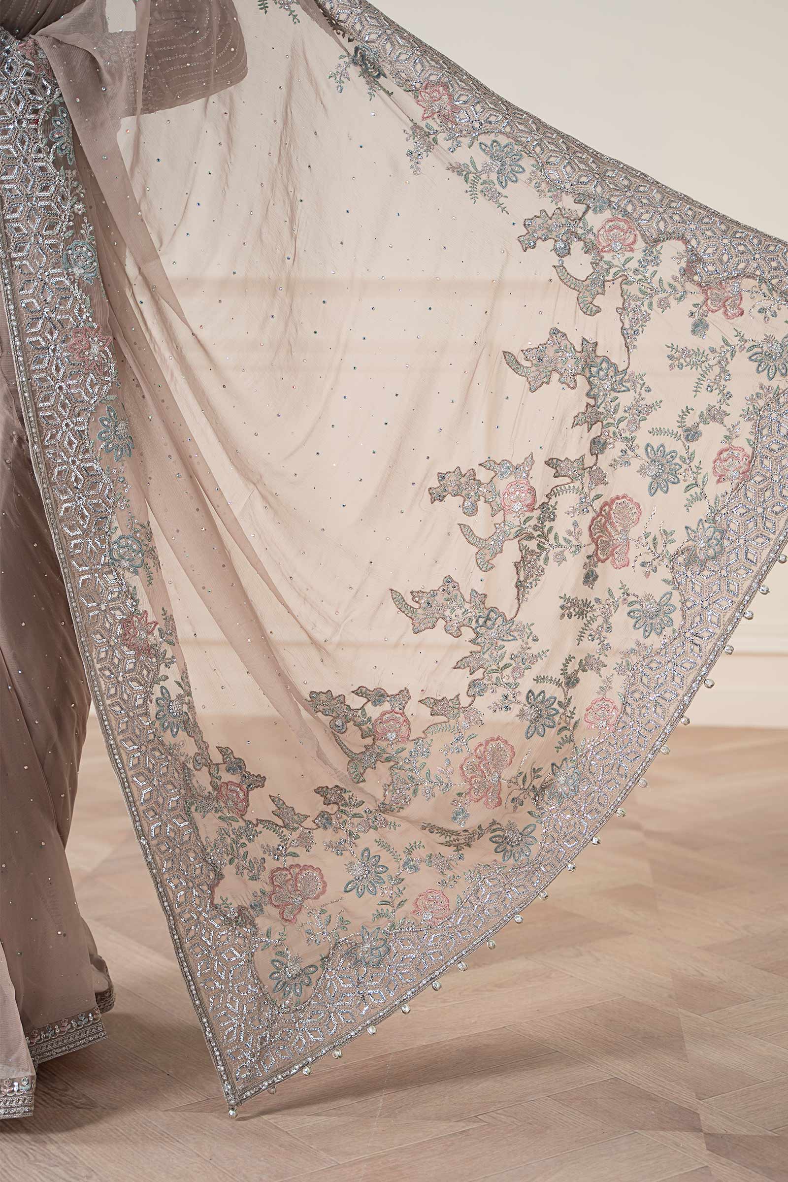 Maria B | Pre Fall Dresses | Embroidered Chiffon Saree FF - by Libasekhas UK - Registered Vendor of : Maria B - 100% Original Designer Dress