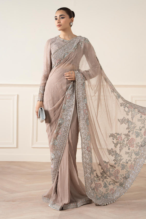 Maria B | Pre Fall Dresses | Embroidered Chiffon Saree FF - by Libasekhas UK - Registered Vendor of : Maria B - 100% Original Designer Dress