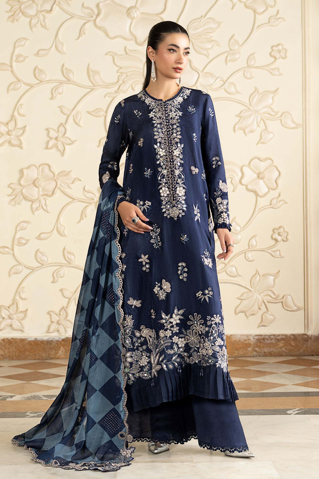 Maria B | Luxury Formals Pre Fall | SF-EA26-12-Blue - by Libasekhas UK - Registered Vendor of : Maria B - 100% Original Designer Dress