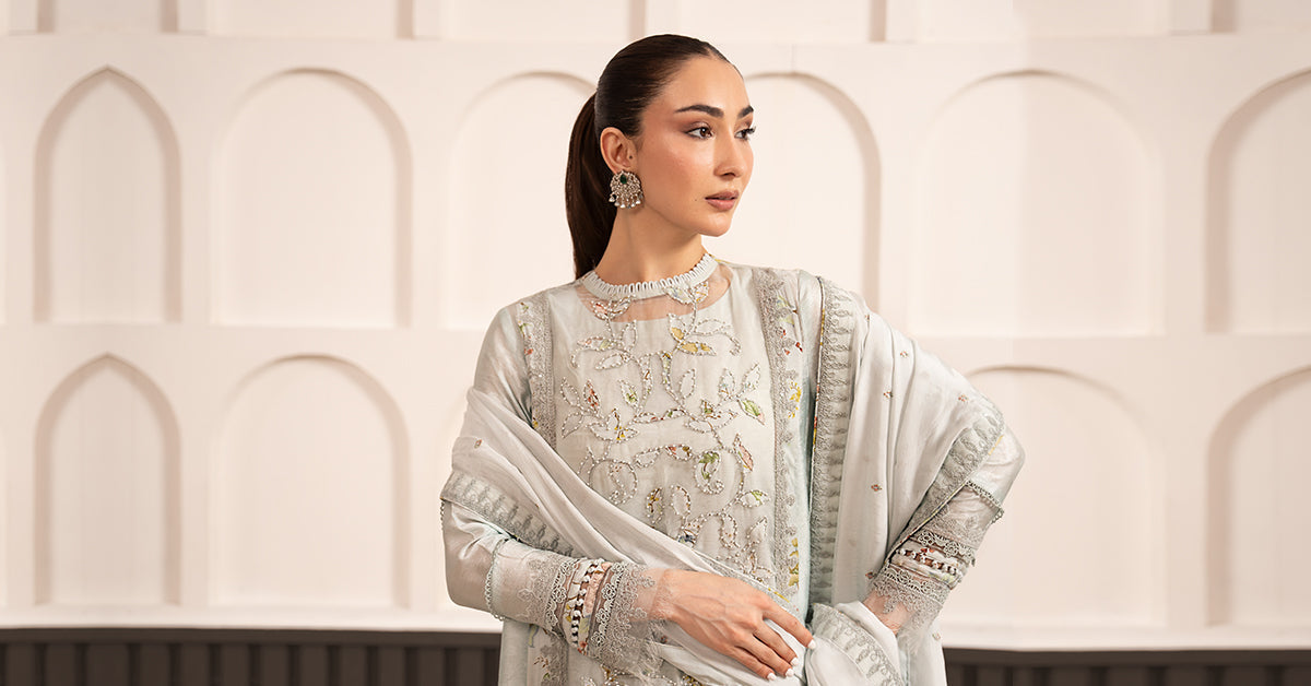 Maria B | Luxury Formals Pre Fall | SF-EA26-24-Ice Blue - by Libasekhas UK - Registered Vendor of : Maria B - 100% Original Designer Dress