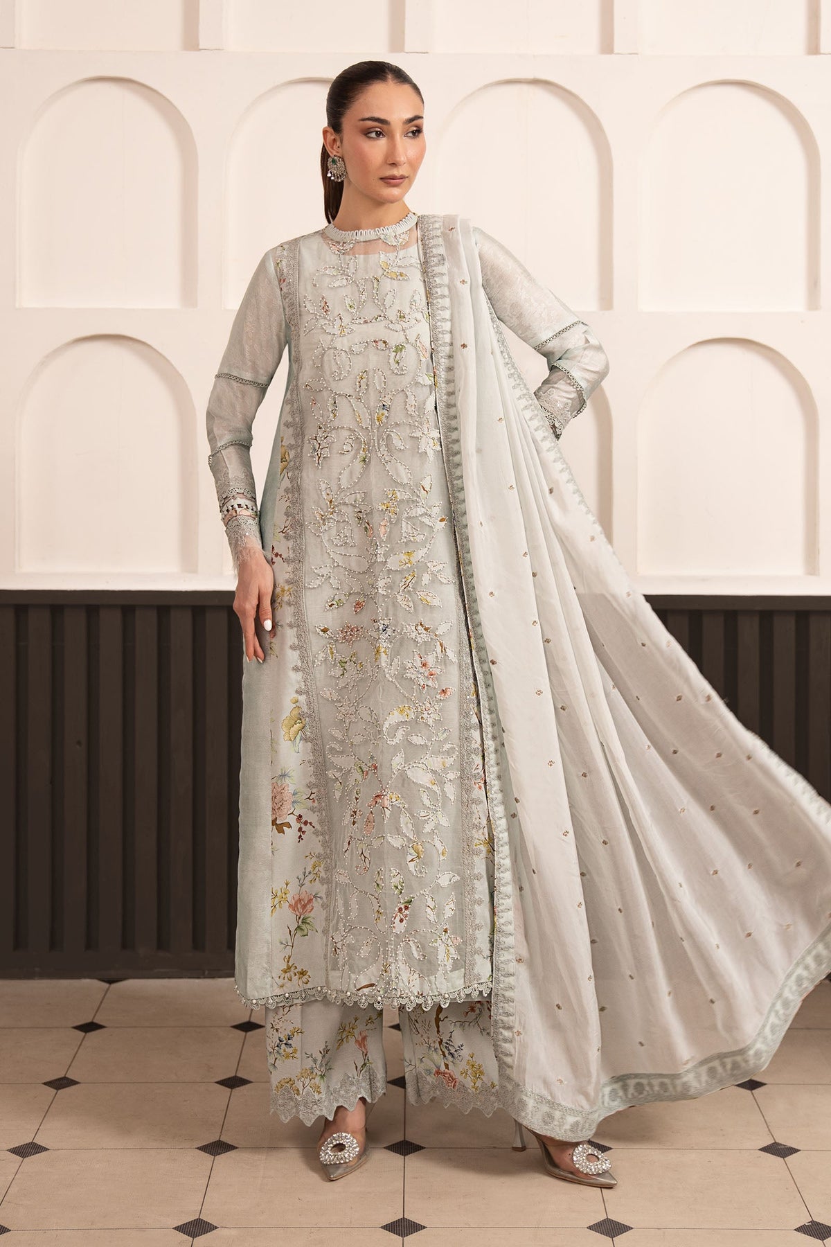 Maria B | Luxury Formals Pre Fall | SF-EA26-24-Ice Blue - by Libasekhas UK - Registered Vendor of : Maria B - 100% Original Designer Dress