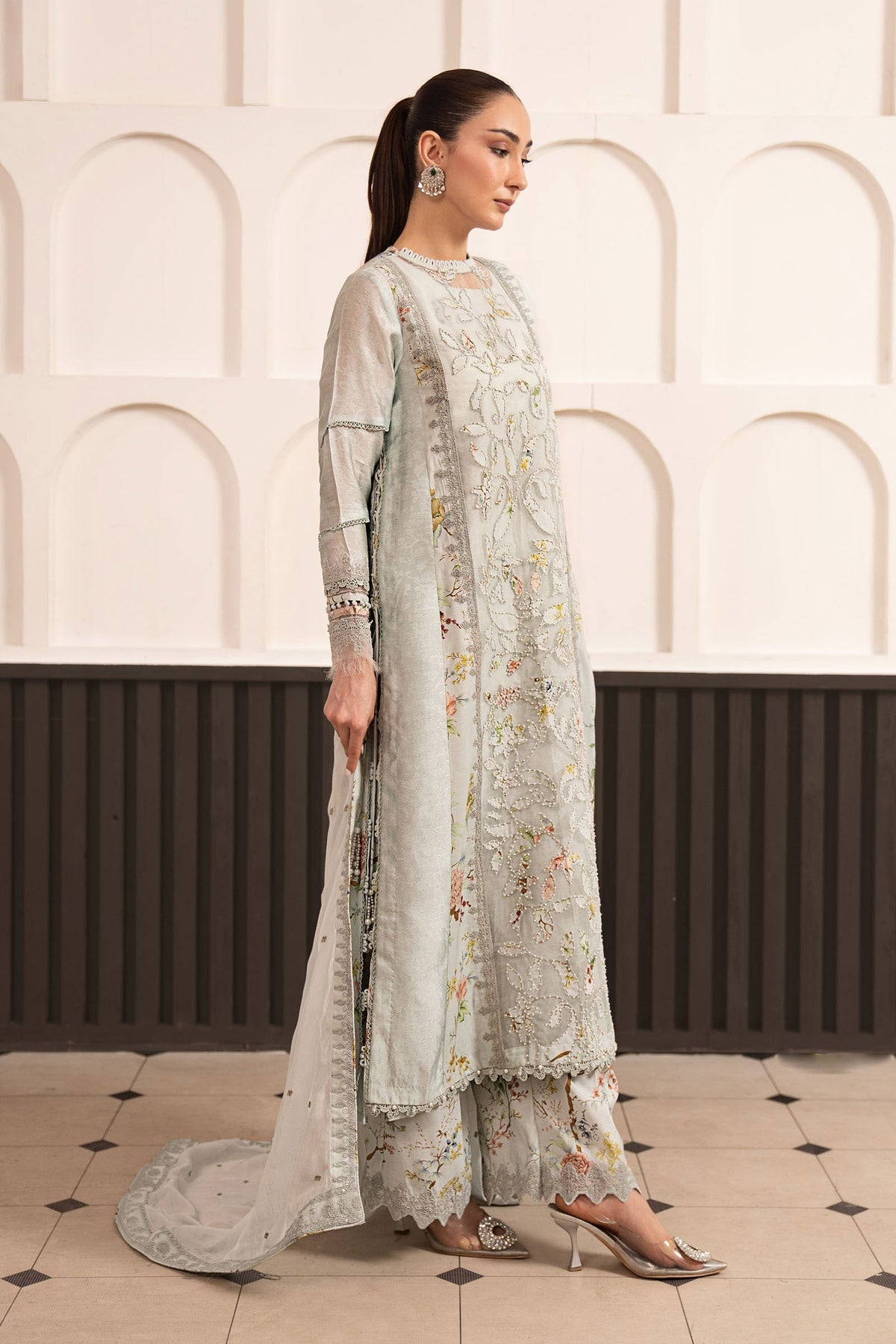 Maria B | Luxury Formals Pre Fall | SF-EA26-24-Ice Blue - by Libasekhas UK - Registered Vendor of : Maria B - 100% Original Designer Dress