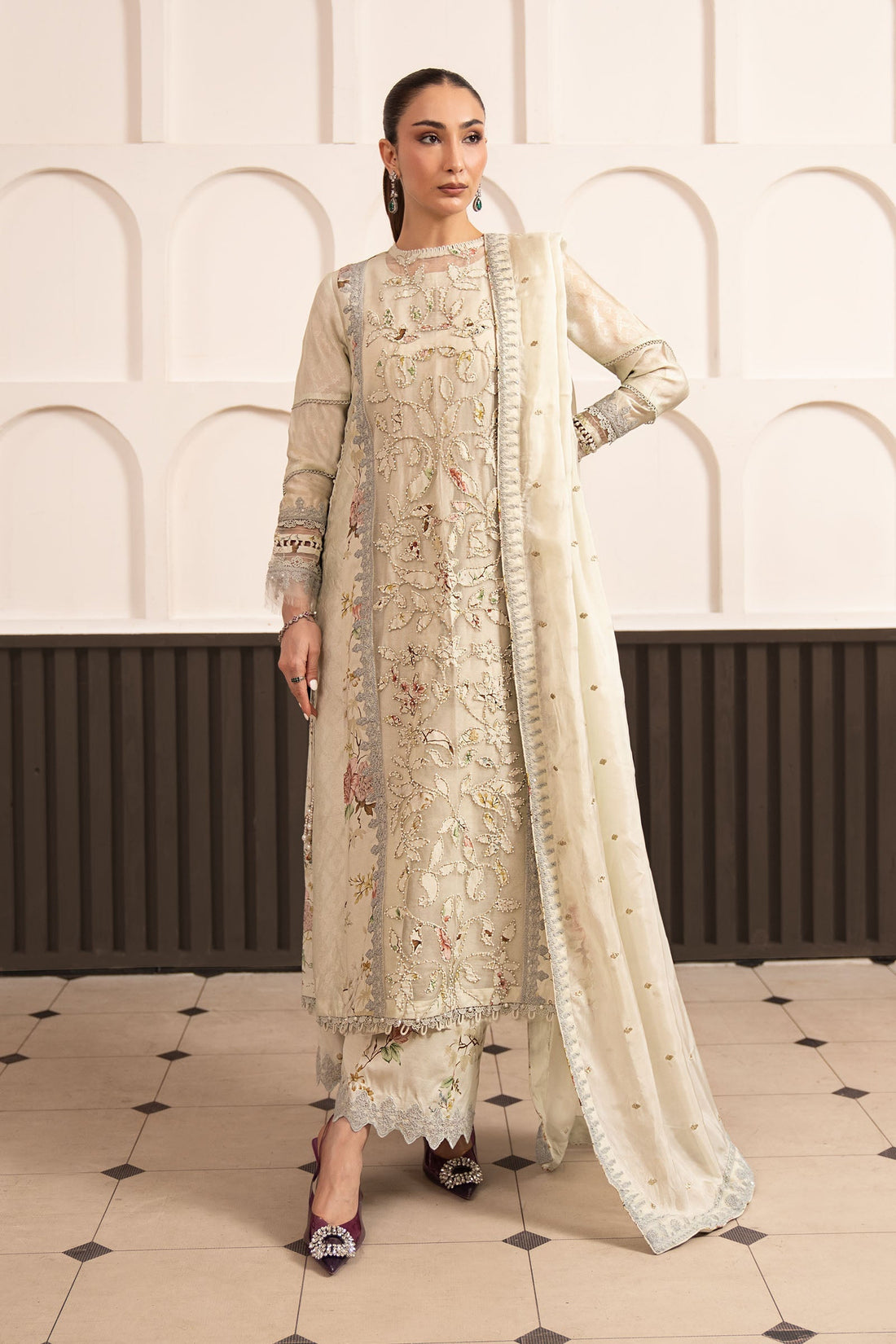 Maria B | Luxury Formals Pre Fall | SF-EA26-24-Light Yellow - by Libasekhas UK - Registered Vendor of : Maria B - 100% Original Designer Dress