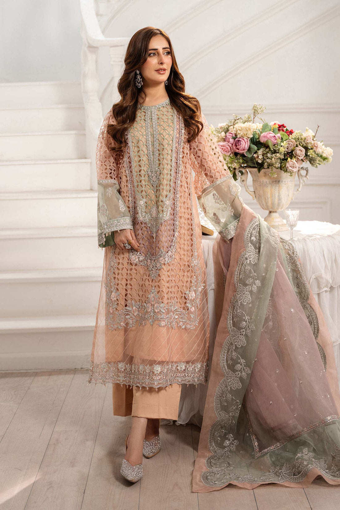 Maria B | Pre Fall 25 | Organza Suit 18 - by Libasekhas UK - Registered Vendor of : Maria B - 100% Original Designer Dress