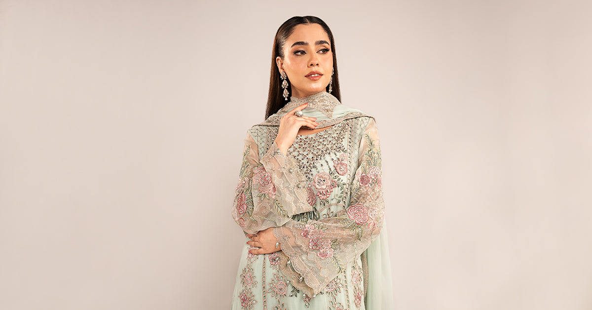 Maria  B | luxury formals | SF-EF26-01-Sea Green - by Libasekhas UK - Registered Vendor of : Maria B - 100% Original Designer Dress