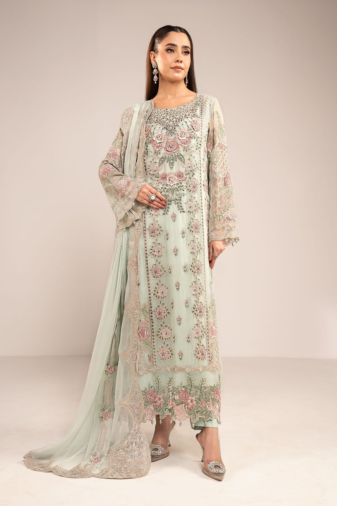 Maria  B | luxury formals | SF-EF26-01-Sea Green - by Libasekhas UK - Registered Vendor of : Maria B - 100% Original Designer Dress