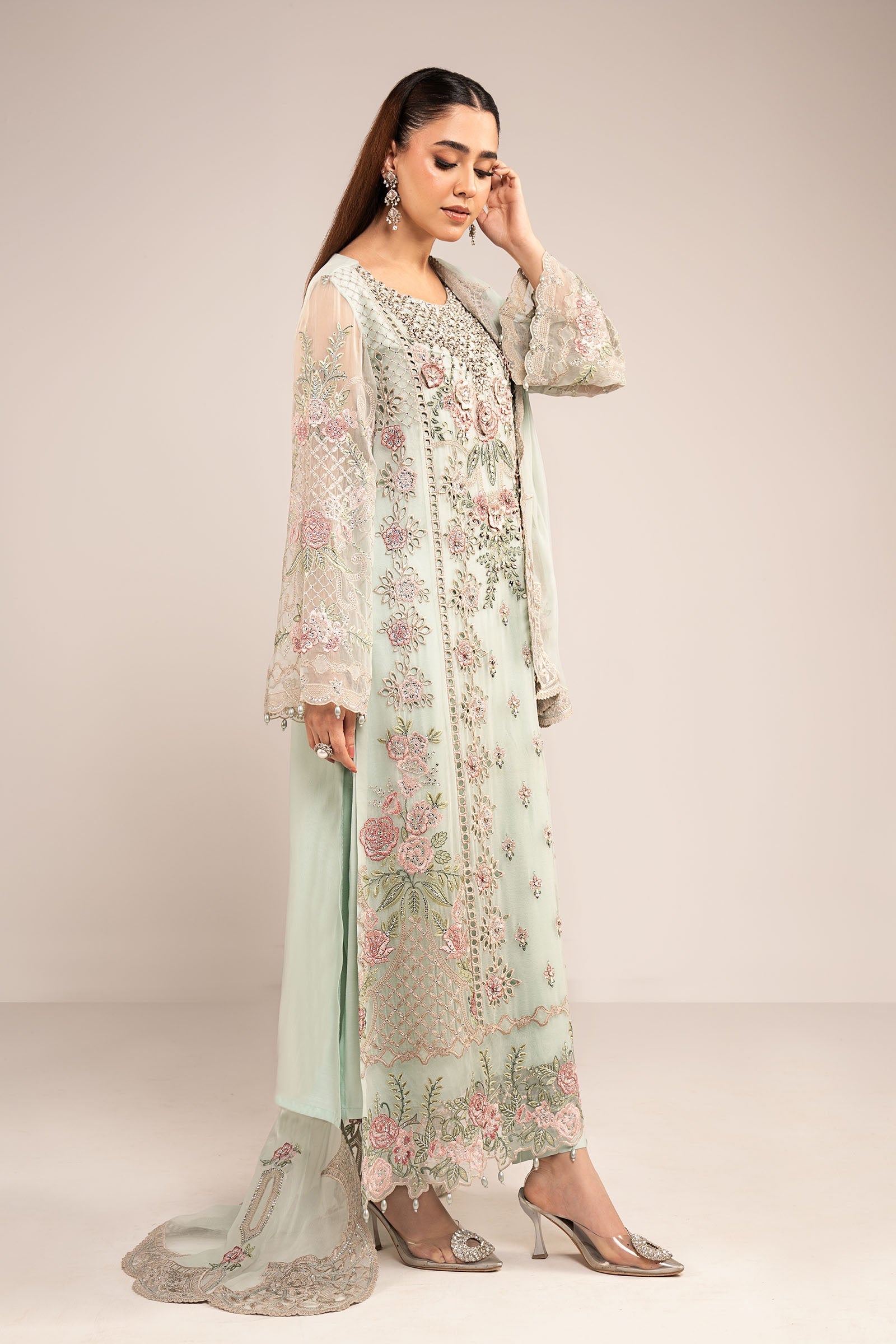 Maria  B | luxury formals | SF-EF26-01-Sea Green - by Libasekhas UK - Registered Vendor of : Maria B - 100% Original Designer Dress