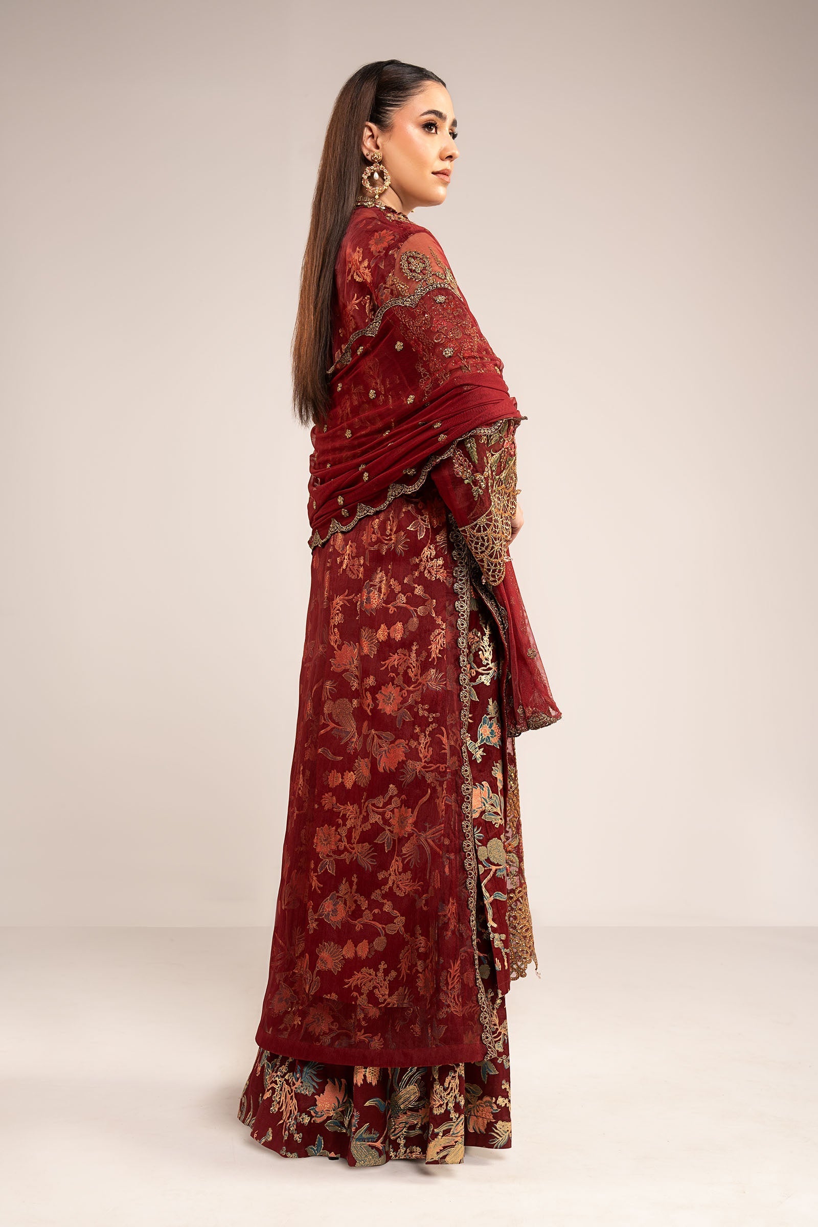 Maria B | Luxury Formals | SF-EF26-02-Maroon - by Libasekhas UK - Registered Vendor of : Maria B - 100% Original Designer Dress