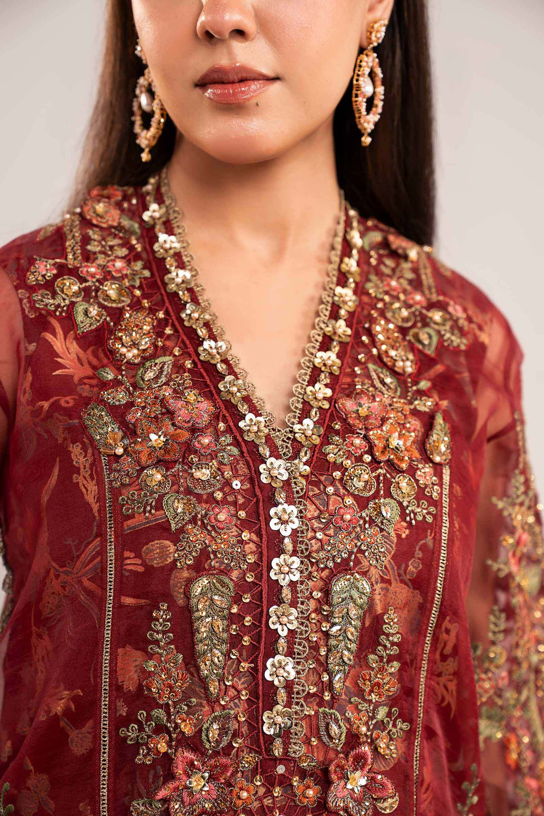 Maria B | Luxury Formals | SF-EF26-02-Maroon - by Libasekhas UK - Registered Vendor of : Maria B - 100% Original Designer Dress