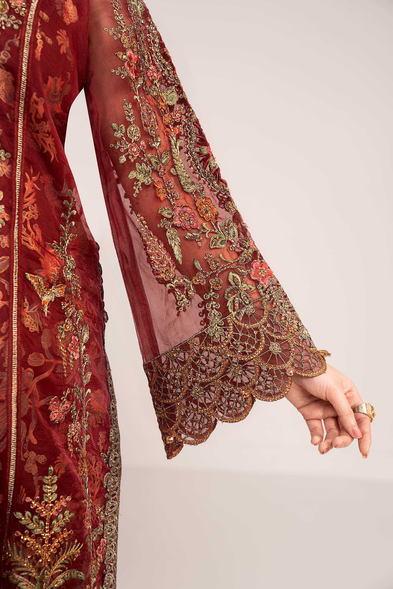 Maria B | Luxury Formals | SF-EF26-02-Maroon - by Libasekhas UK - Registered Vendor of : Maria B - 100% Original Designer Dress