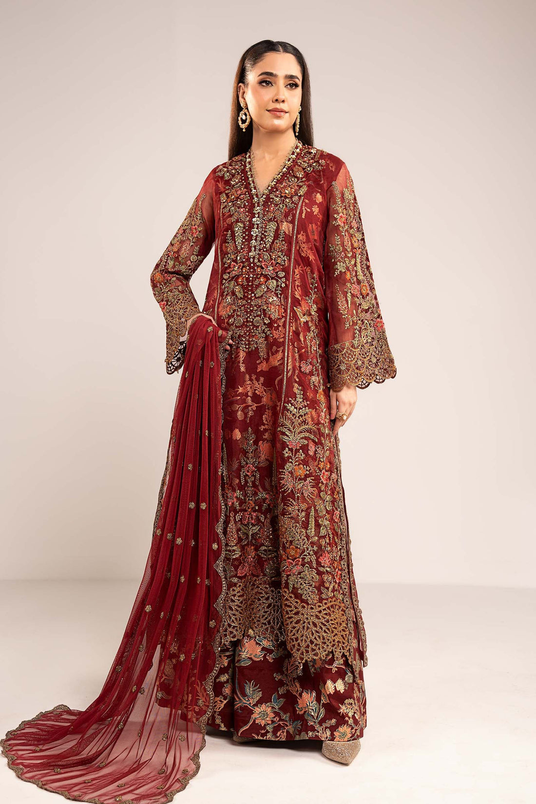 Maria B | Luxury Formals | SF-EF26-02-Maroon - by Libasekhas UK - Registered Vendor of : Maria B - 100% Original Designer Dress