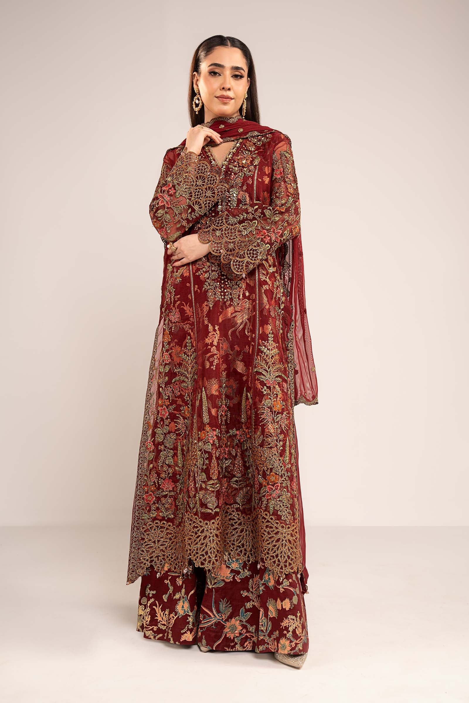 Maria B | Luxury Formals | SF-EF26-02-Maroon - by Libasekhas UK - Registered Vendor of : Maria B - 100% Original Designer Dress
