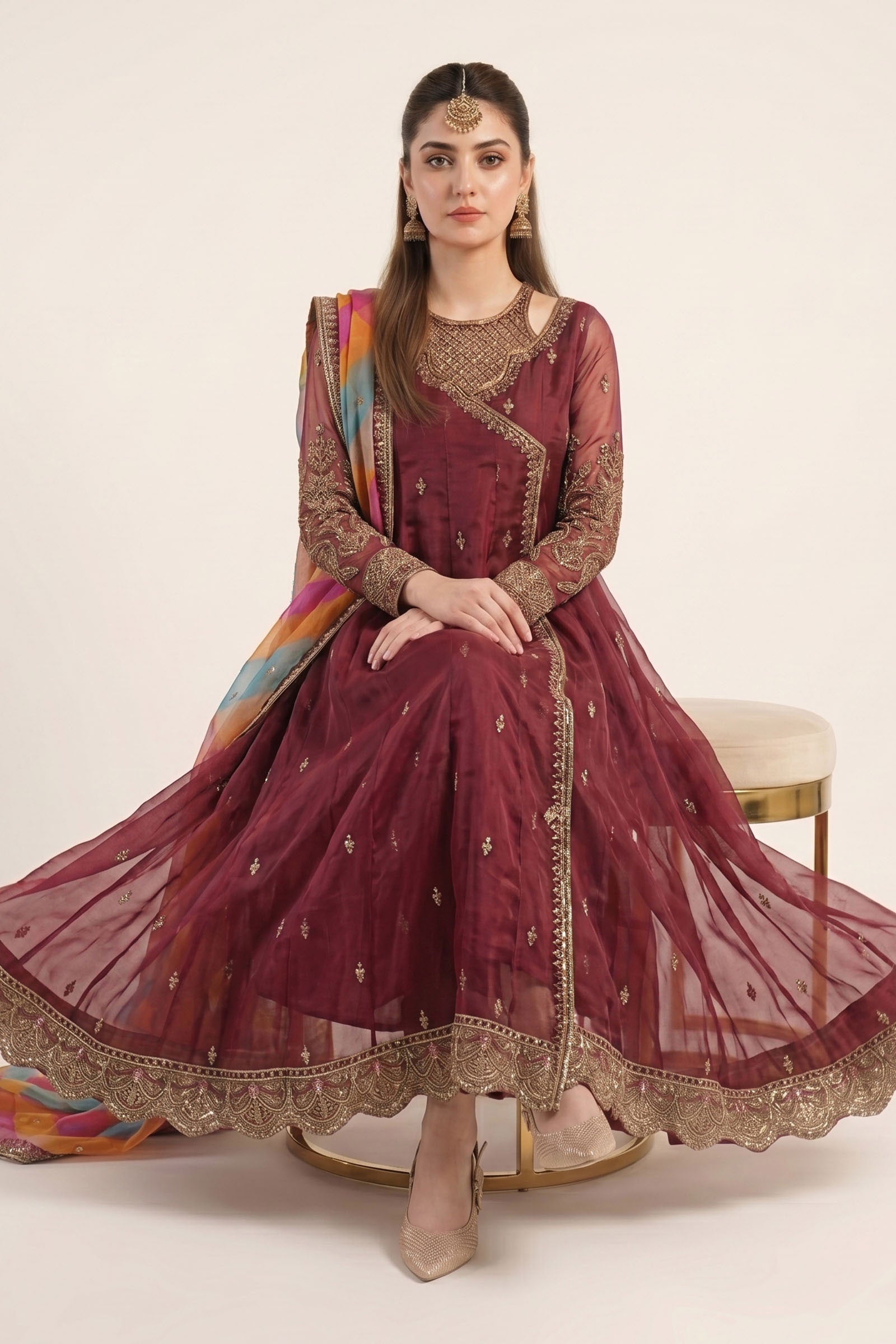 Maria B | Luxury Formals | SF-EF26-08-Maroon - by Libasekhas UK - Registered Vendor of : Maria B - 100% Original Designer Dress