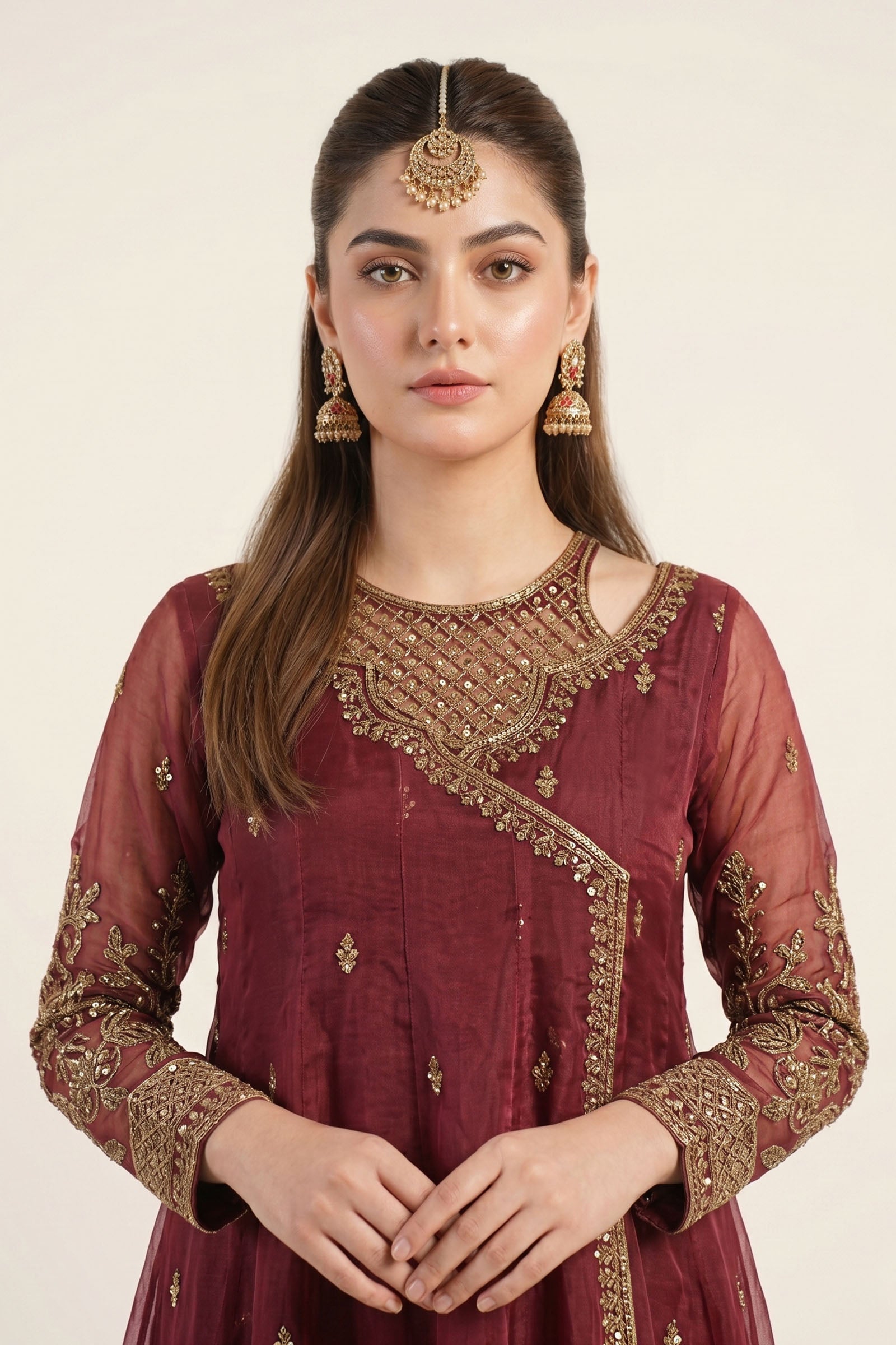 Maria B | Luxury Formals | SF-EF26-08-Maroon - by Libasekhas UK - Registered Vendor of : Maria B - 100% Original Designer Dress