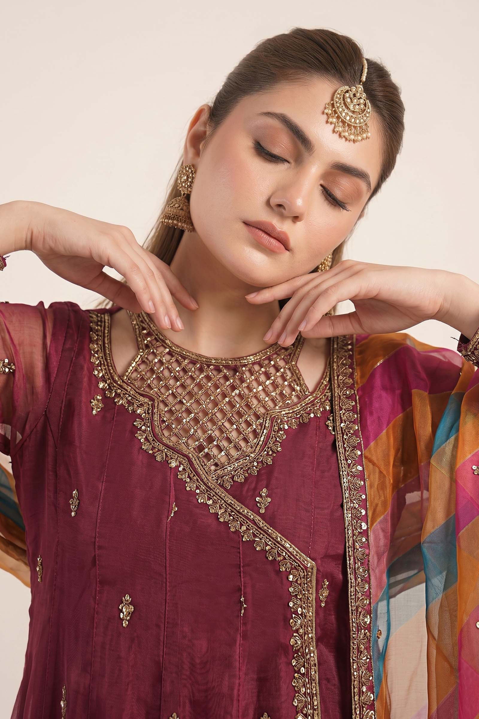 Maria B | Luxury Formals | SF-EF26-08-Maroon - by Libasekhas UK - Registered Vendor of : Maria B - 100% Original Designer Dress