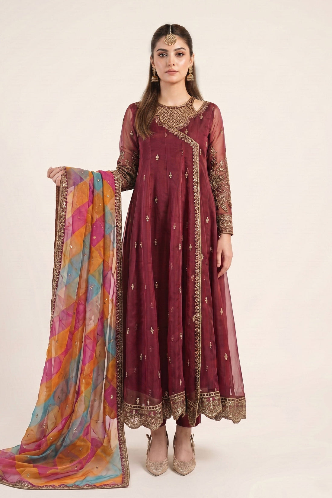 Maria B | Luxury Formals | SF-EF26-08-Maroon - by Libasekhas UK - Registered Vendor of : Maria B - 100% Original Designer Dress