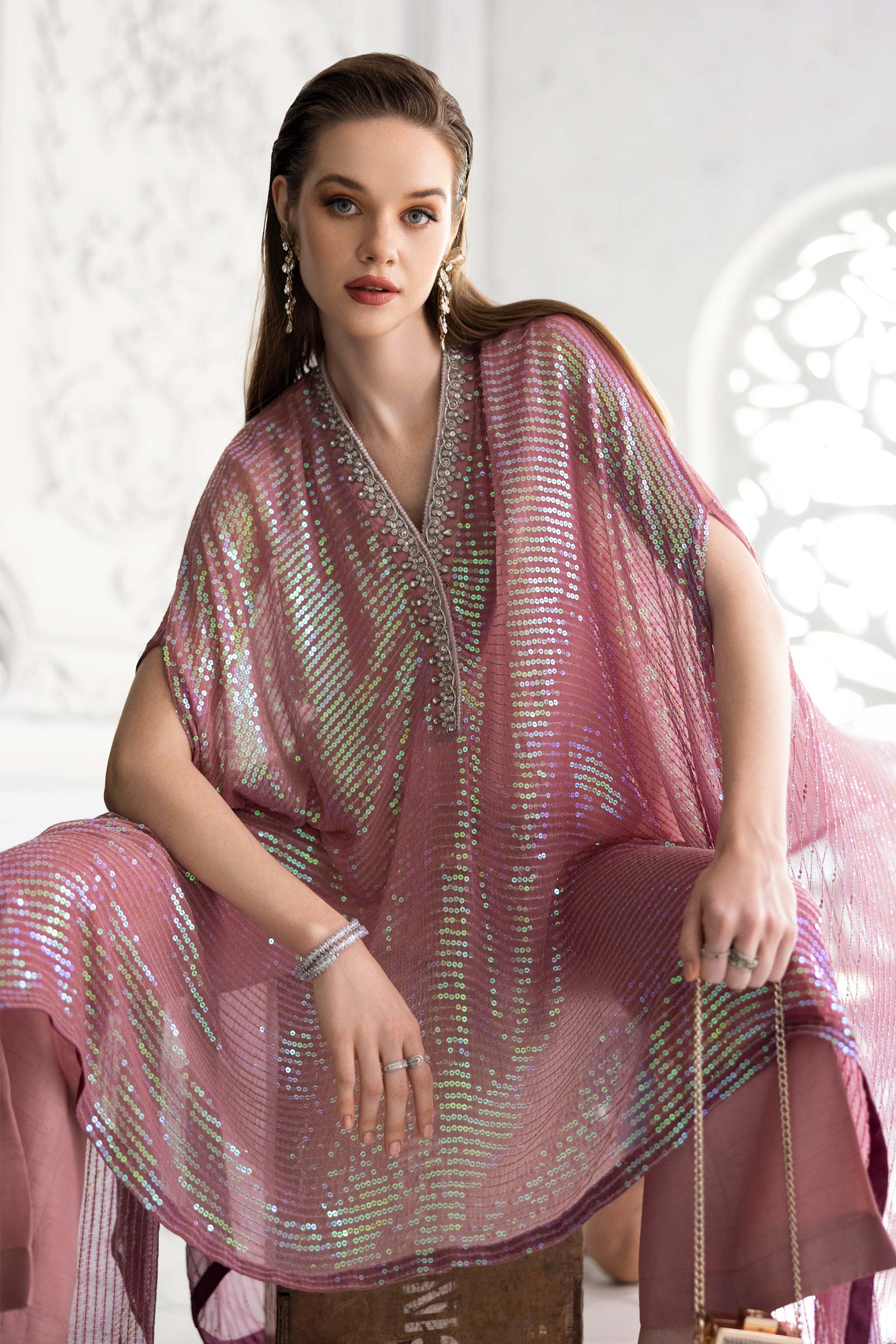 Maria B | Luxury Formals | SF-EF26-11-Beige and Green - by Libasekhas UK - Registered Vendor of : Maria B - 100% Original Designer Dress