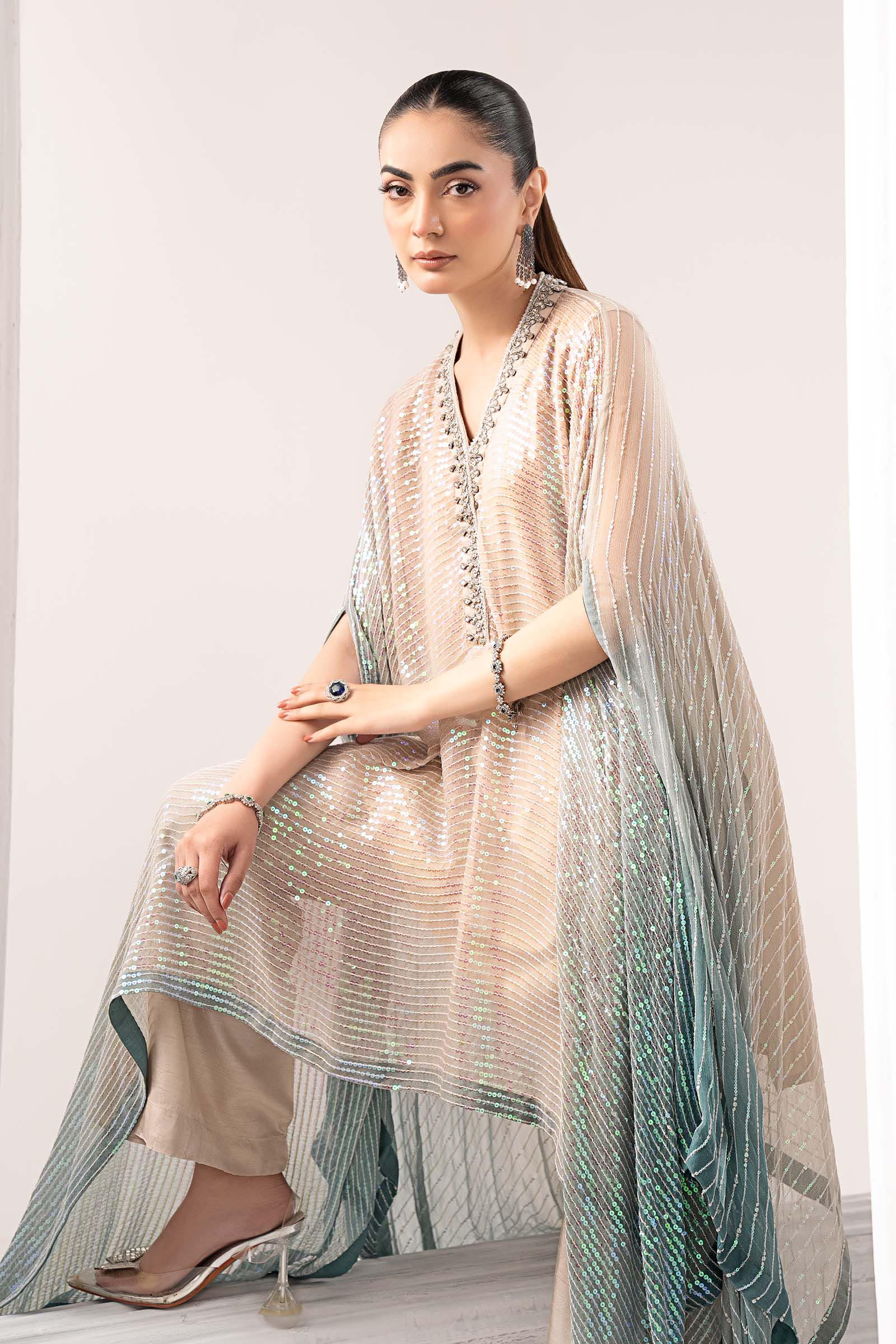 Maria B | Luxury Formals | SF-EF26-11-Beige and Green - by Libasekhas UK - Registered Vendor of : Maria B - 100% Original Designer Dress