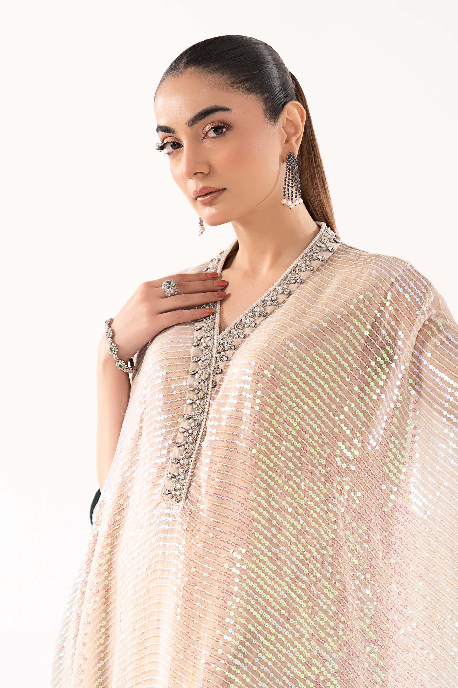 Maria B | Luxury Formals | SF-EF26-11-Beige and Green - by Libasekhas UK - Registered Vendor of : Maria B - 100% Original Designer Dress