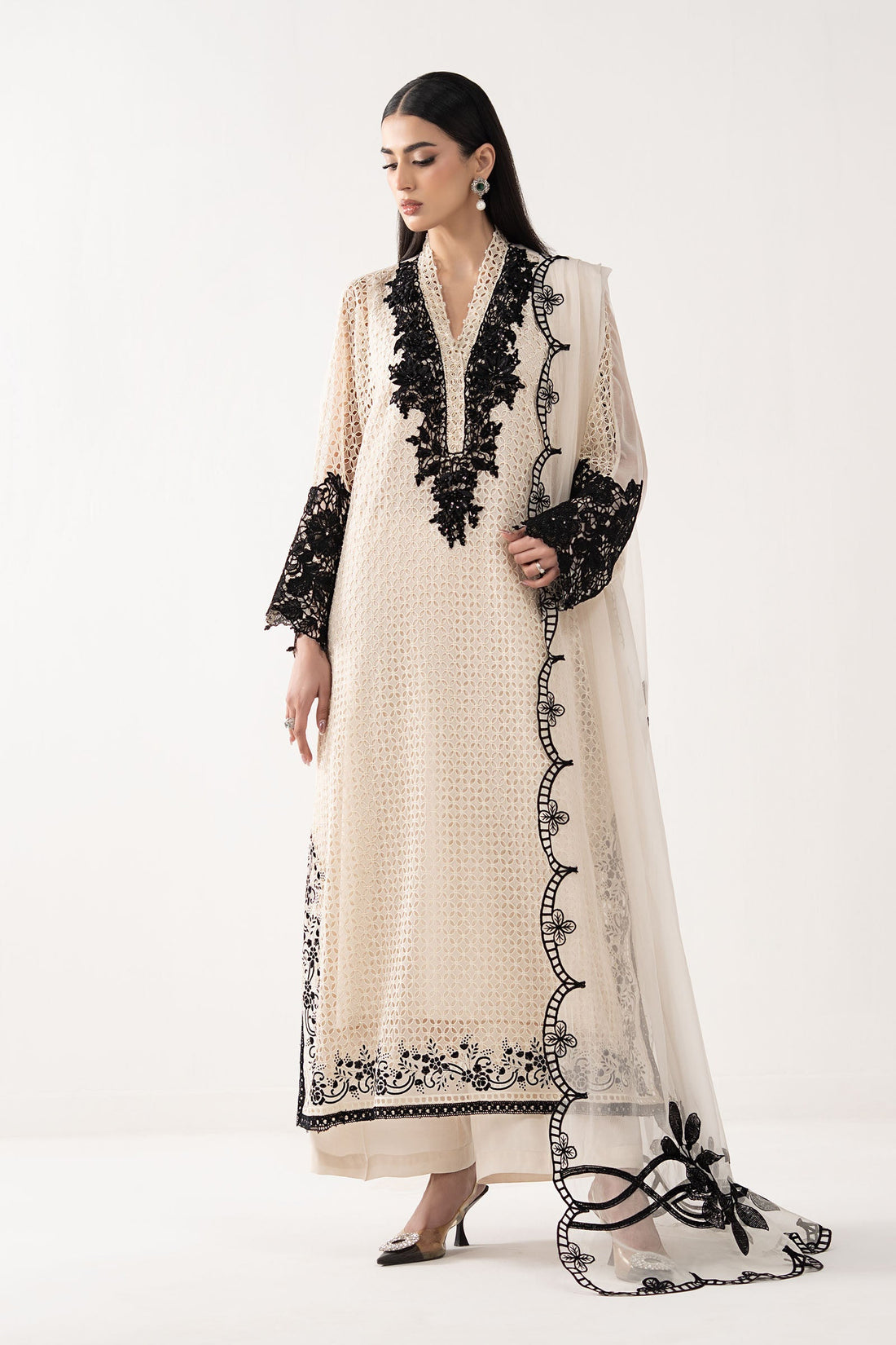 Maria B | Luxury Formals | SF-EF26-13-Off White - by Libasekhas UK - Registered Vendor of : Maria B - 100% Original Designer Dress