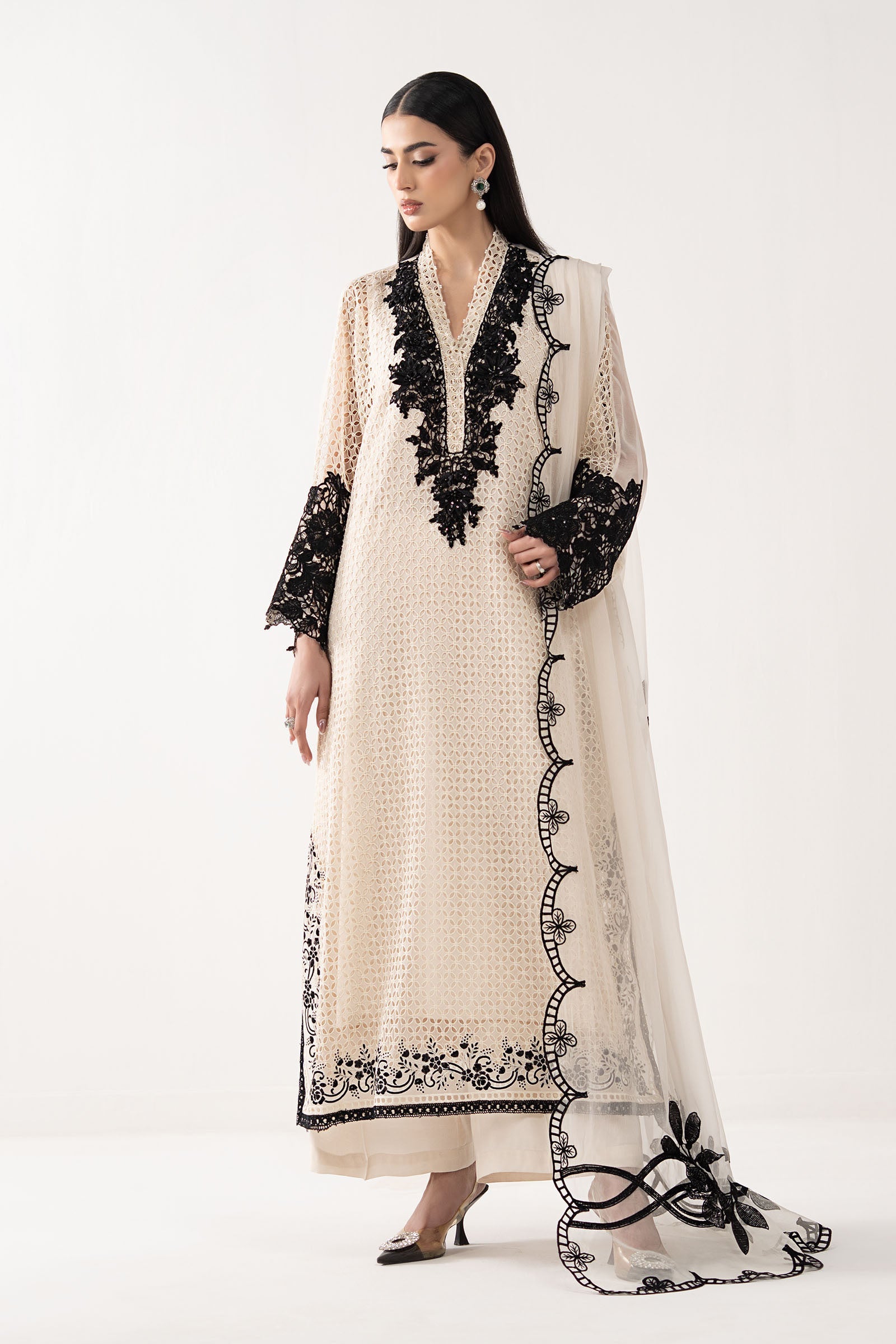 Maria B | Luxury Formals | SF-EF26-13-Off White - by Libasekhas UK - Registered Vendor of : Maria B - 100% Original Designer Dress