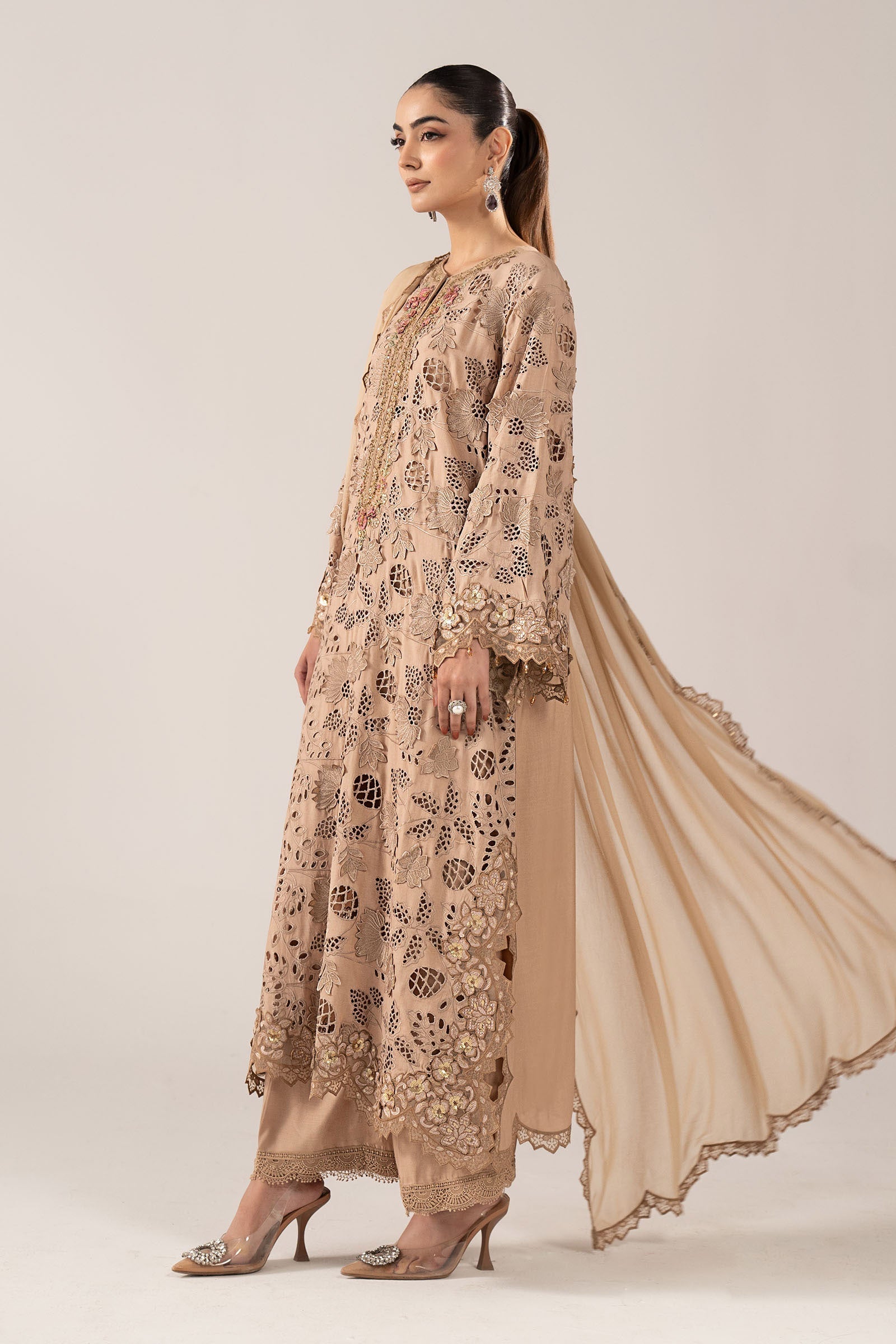 Maria B | Luxury Formals | SF-EF26-16-BEIGE - by Libasekhas UK - Registered Vendor of : Maria B - 100% Original Designer Dress