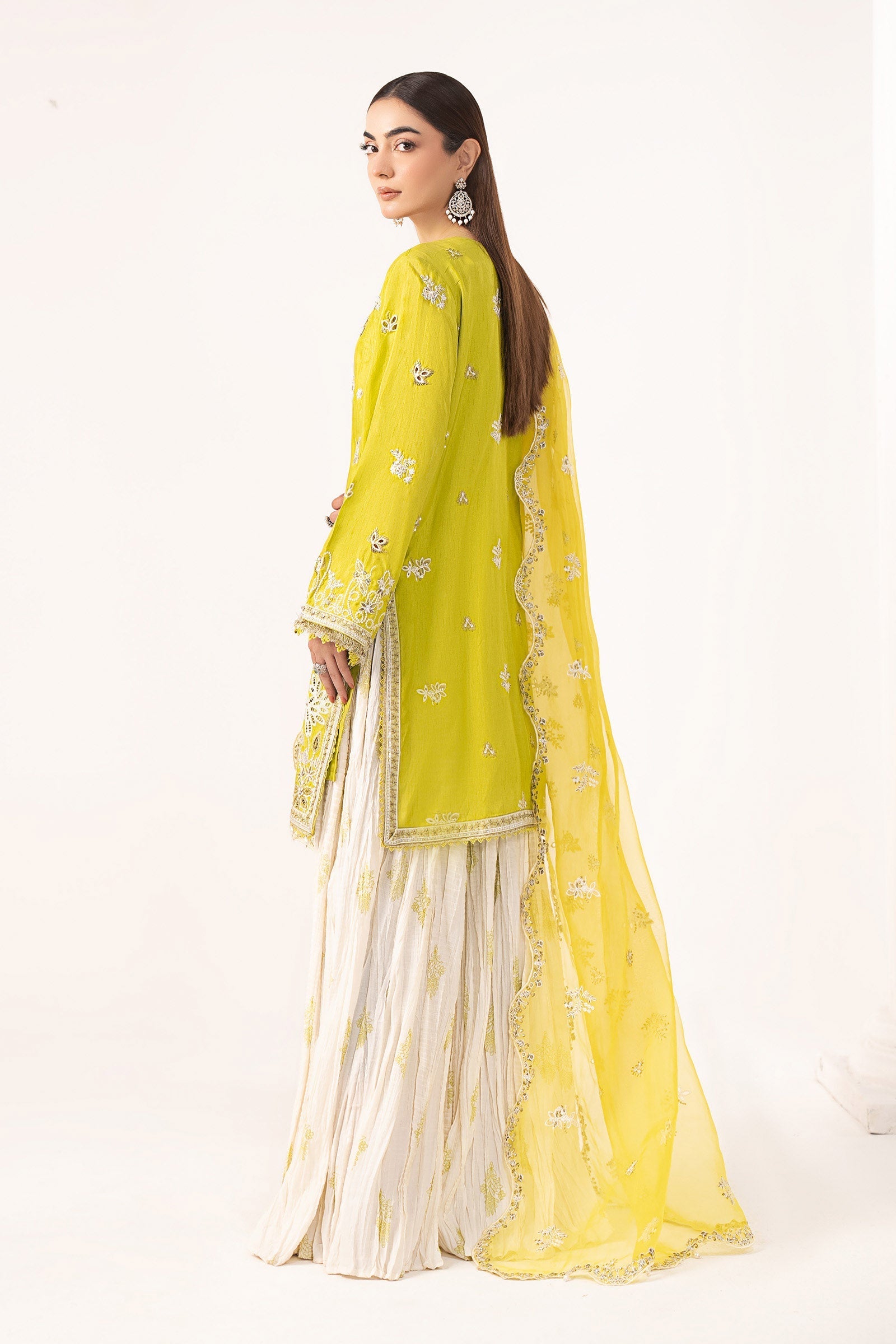 Maria B | Luxury Formals | SF-EF26-19-Acid Green - by Libasekhas UK - Registered Vendor of : Maria B - 100% Original Designer Dress