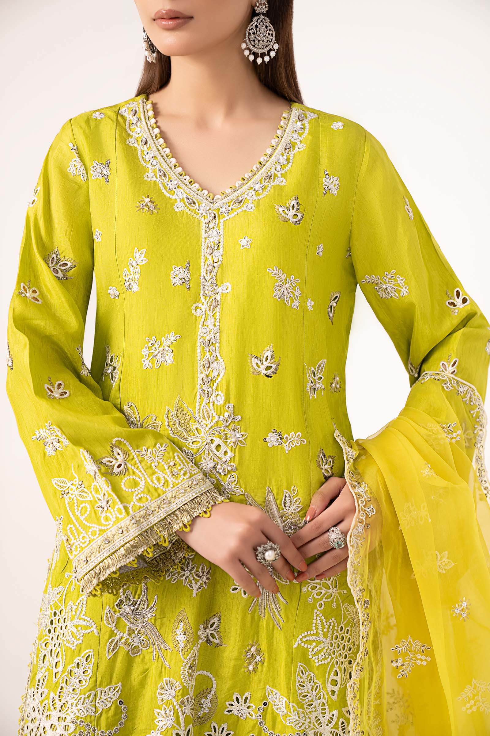 Maria B | Luxury Formals | SF-EF26-19-Acid Green - by Libasekhas UK - Registered Vendor of : Maria B - 100% Original Designer Dress