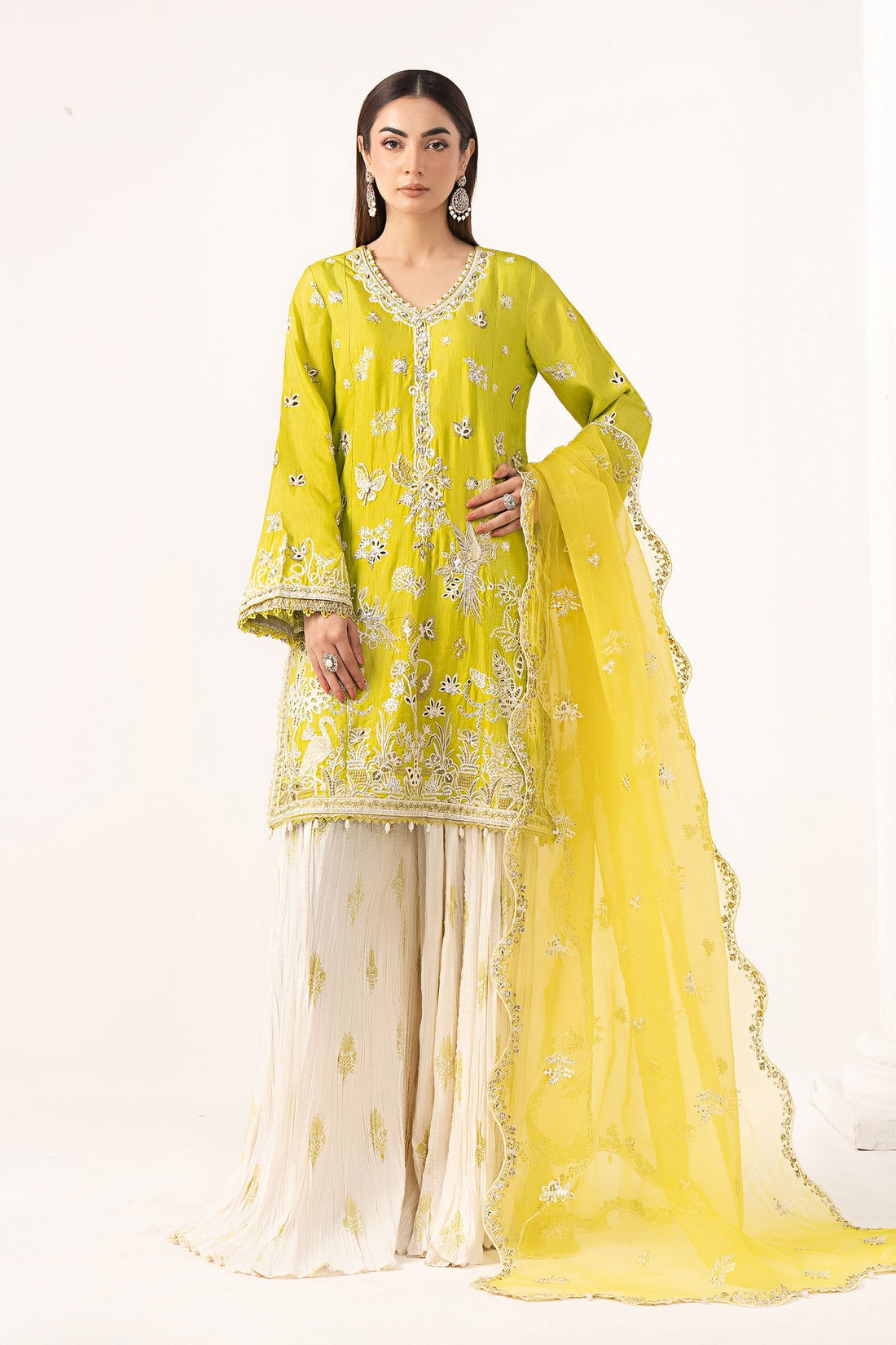Maria B | Luxury Formals | SF-EF26-19-Acid Green - by Libasekhas UK - Registered Vendor of : Maria B - 100% Original Designer Dress