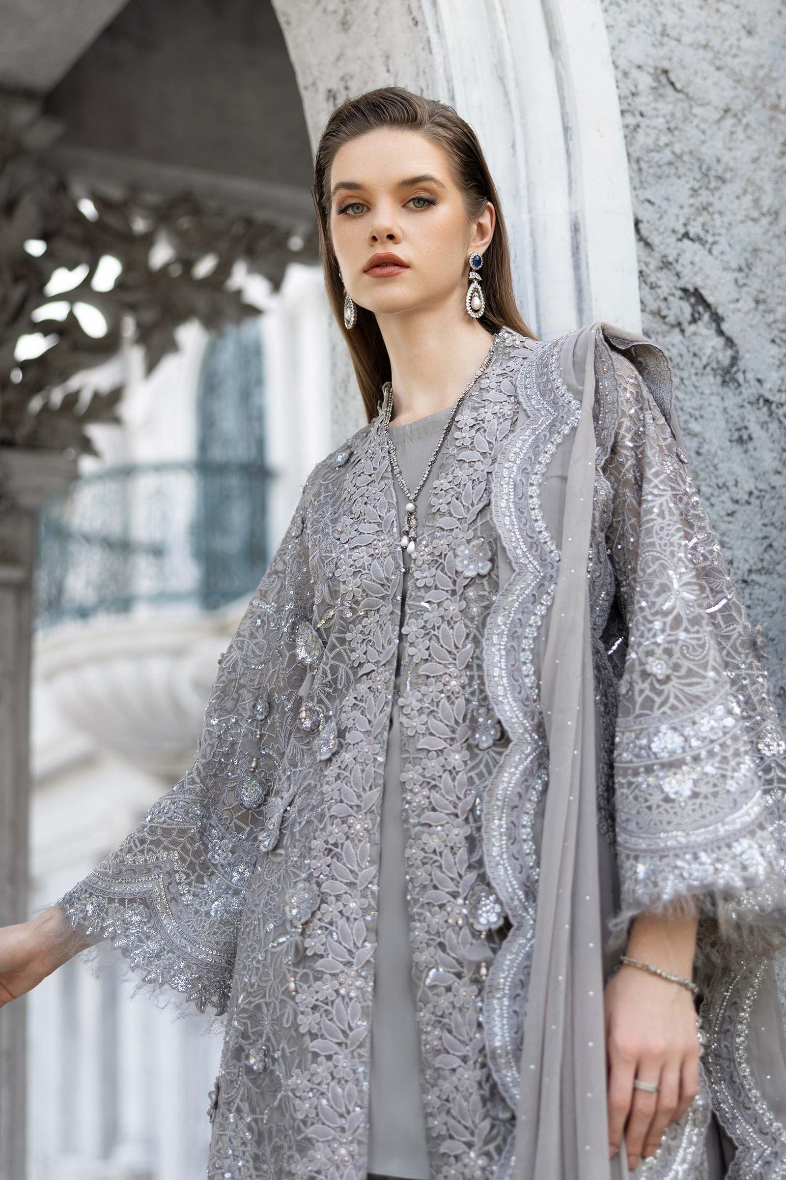 Maria B | Luxury Formals | SF-EF26-25-Grey - by Libasekhas UK - Registered Vendor of : Maria B - 100% Original Designer Dress