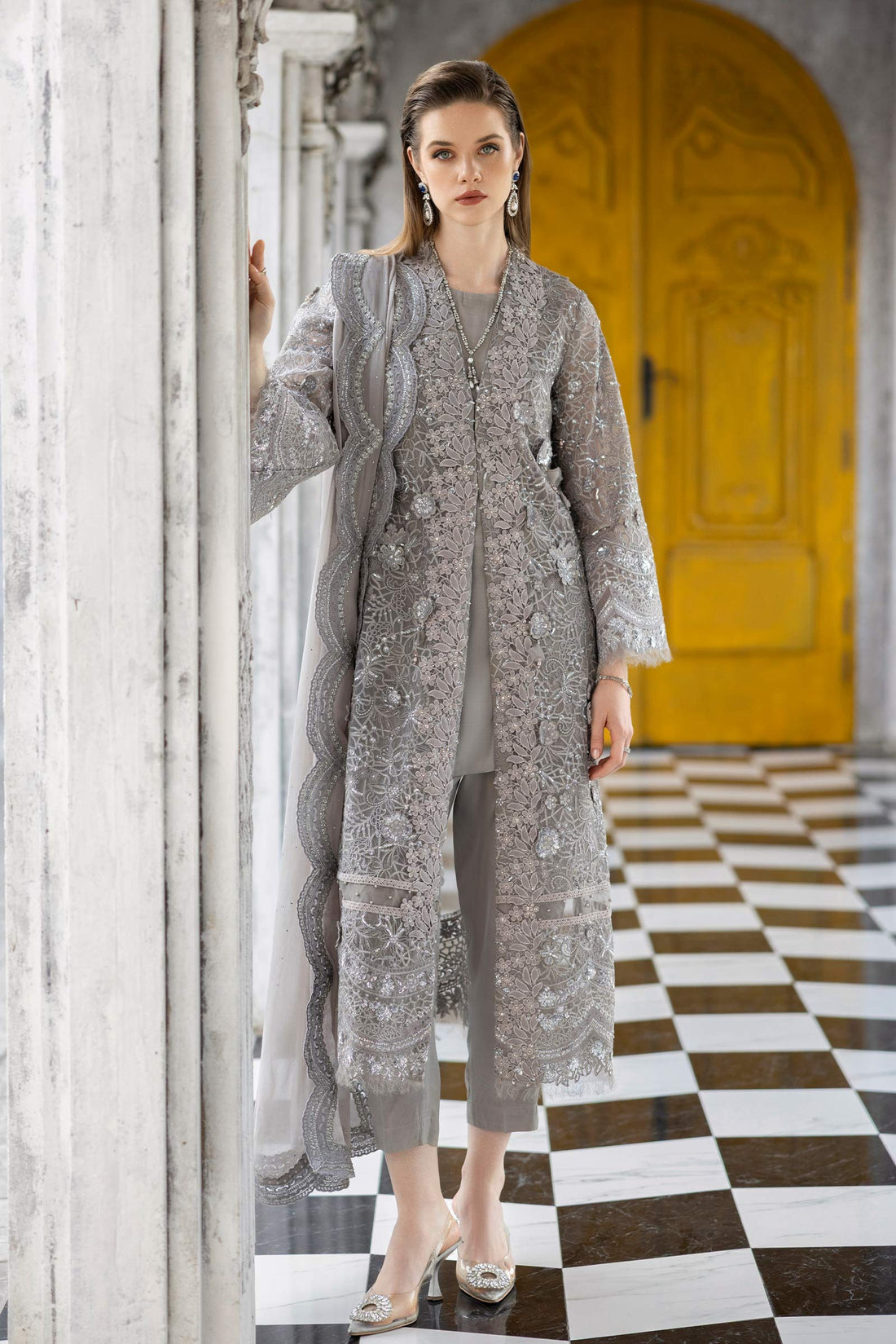 Maria B | Luxury Formals | SF-EF26-25-Grey - by Libasekhas UK - Registered Vendor of : Maria B - 100% Original Designer Dress