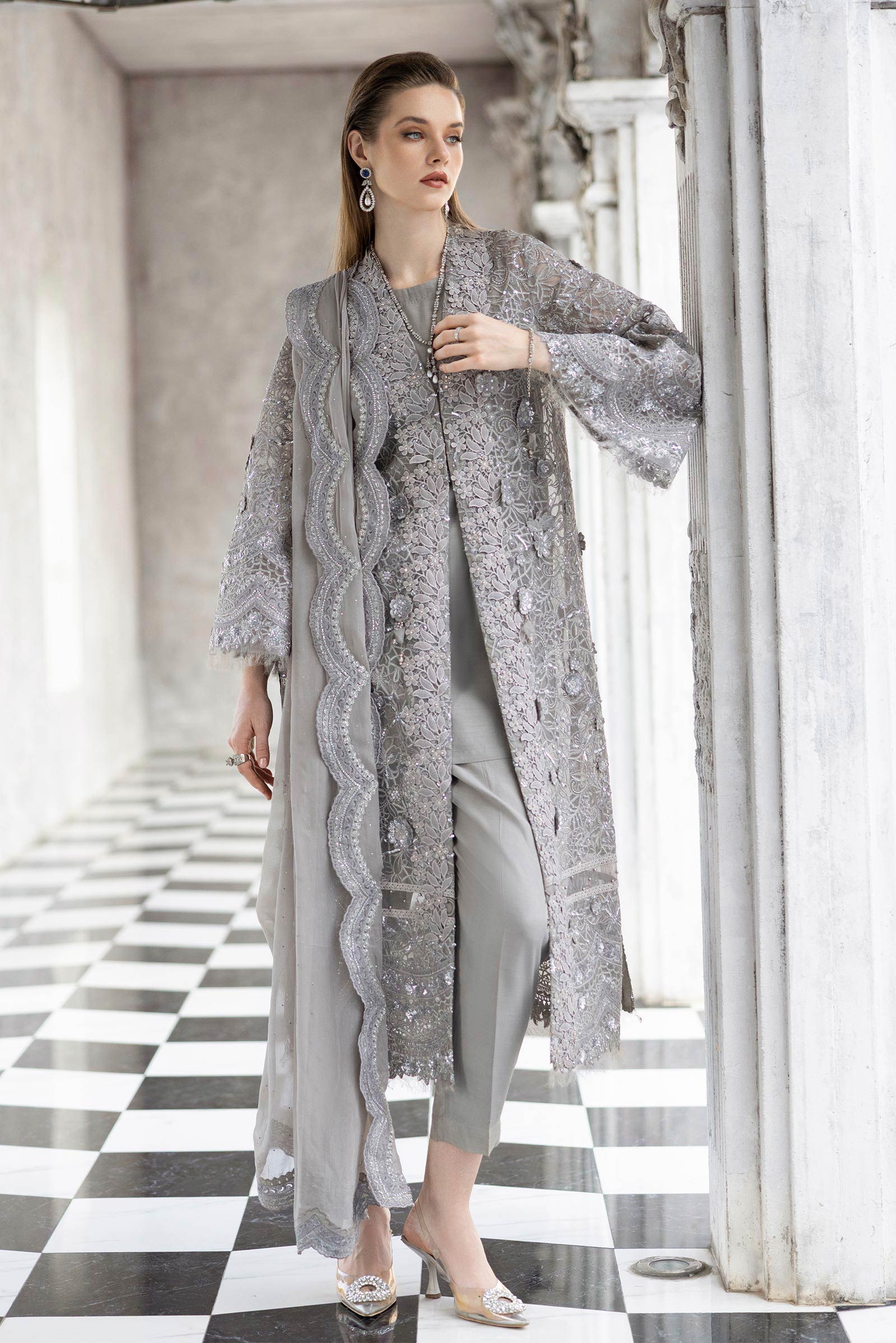 Maria B | Luxury Formals | SF-EF26-25-Grey - by Libasekhas UK - Registered Vendor of : Maria B - 100% Original Designer Dress