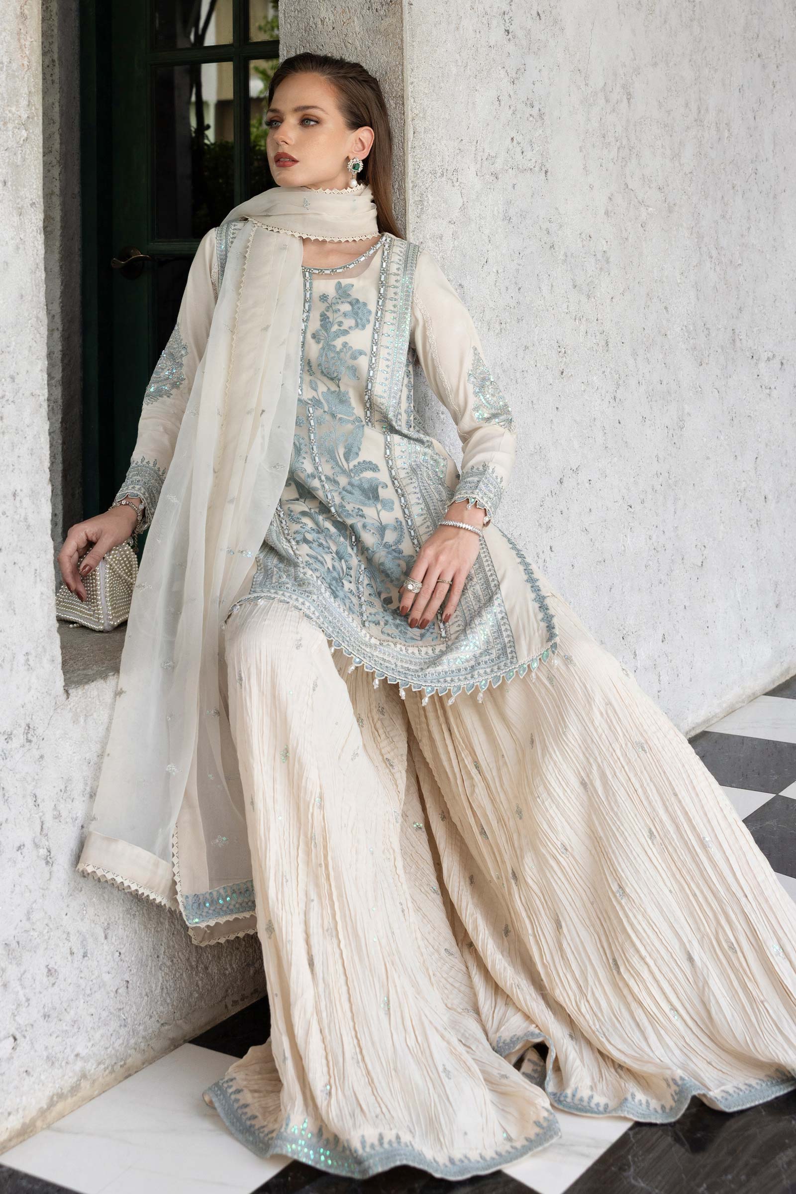 Maria B | Luxury Formals | SF-EF26-39-Off White - by Libasekhas UK - Registered Vendor of : Maria B - 100% Original Designer Dress