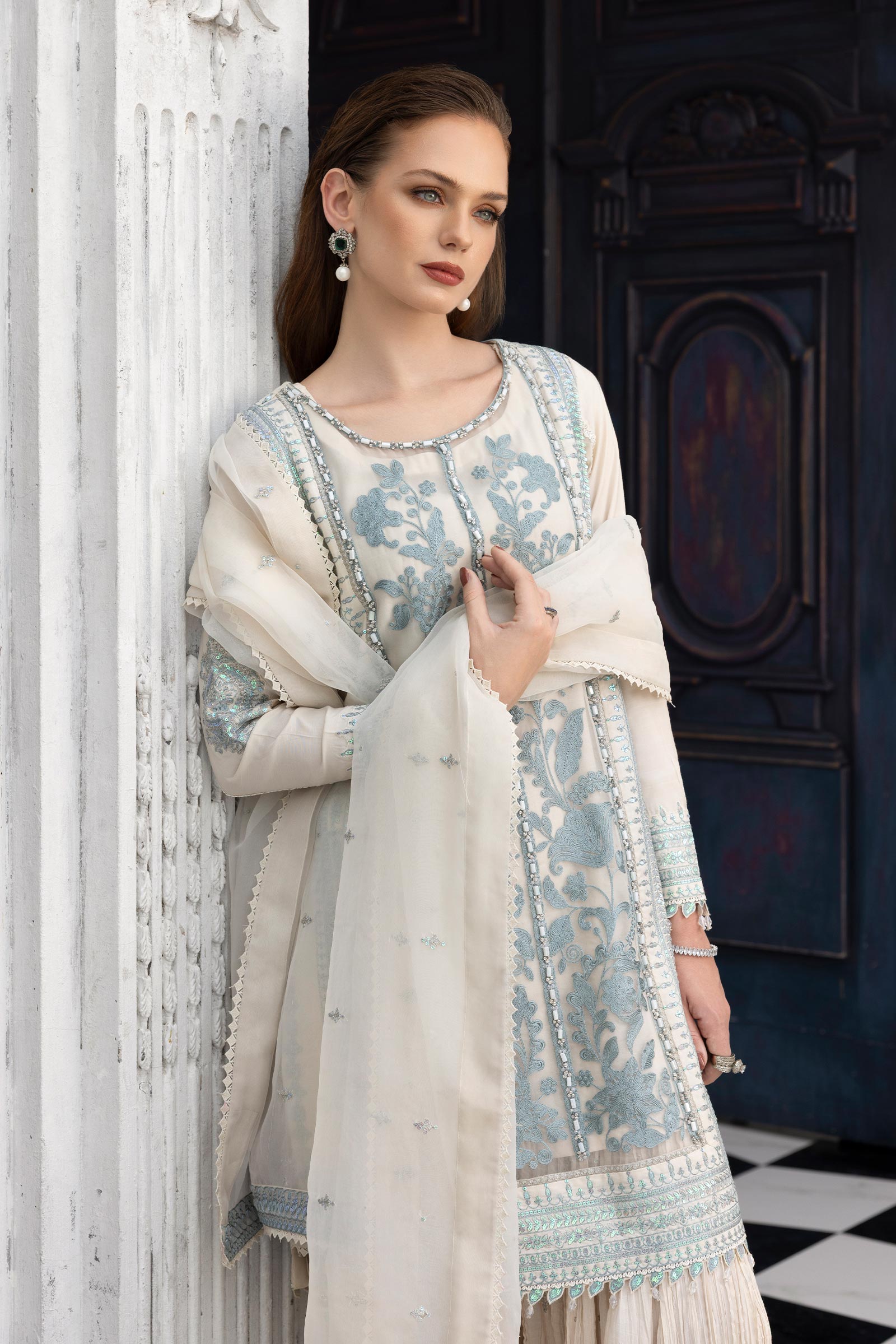 Maria B | Luxury Formals | SF-EF26-39-Off White - by Libasekhas UK - Registered Vendor of : Maria B - 100% Original Designer Dress