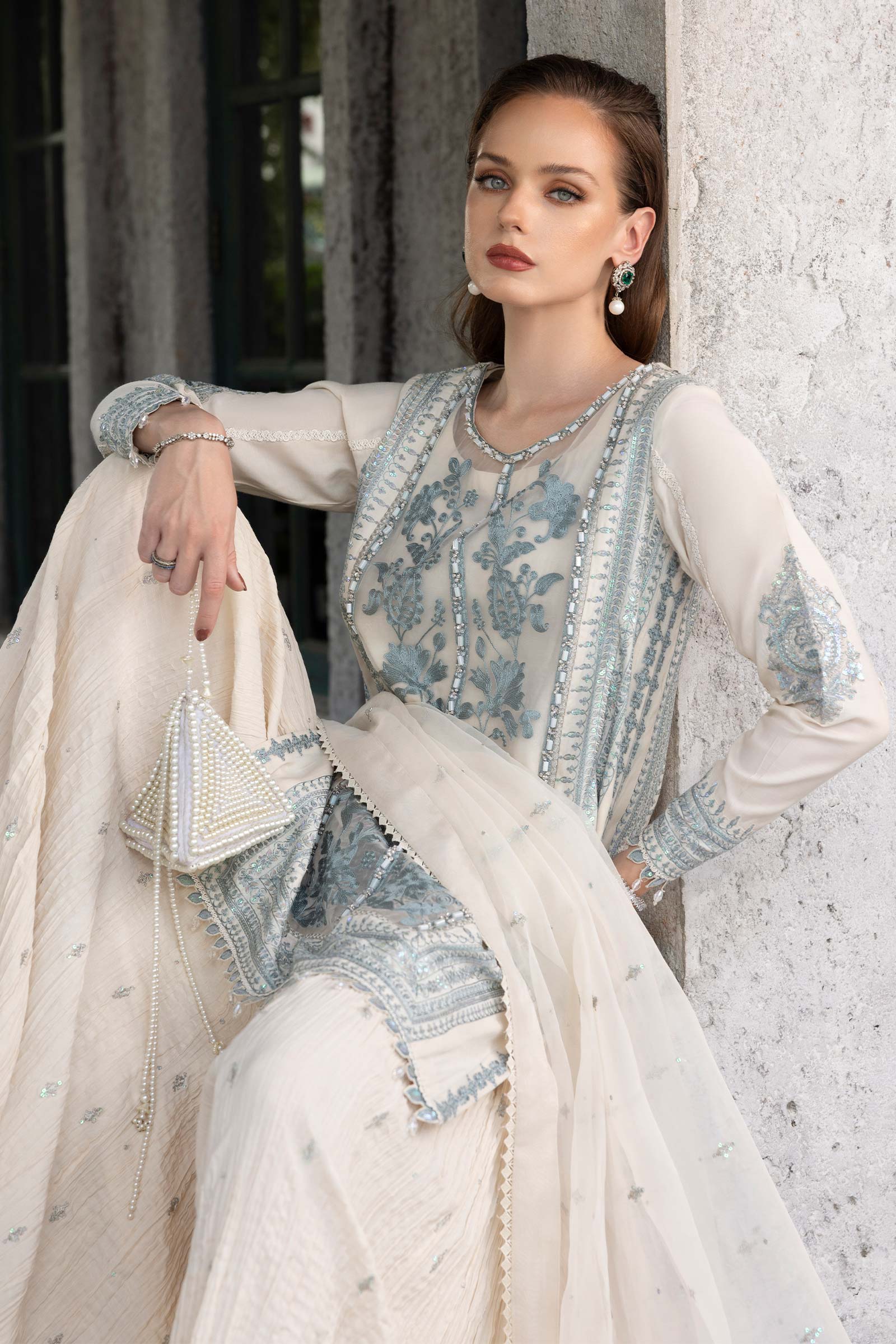 Maria B | Luxury Formals | SF-EF26-39-Off White - by Libasekhas UK - Registered Vendor of : Maria B - 100% Original Designer Dress