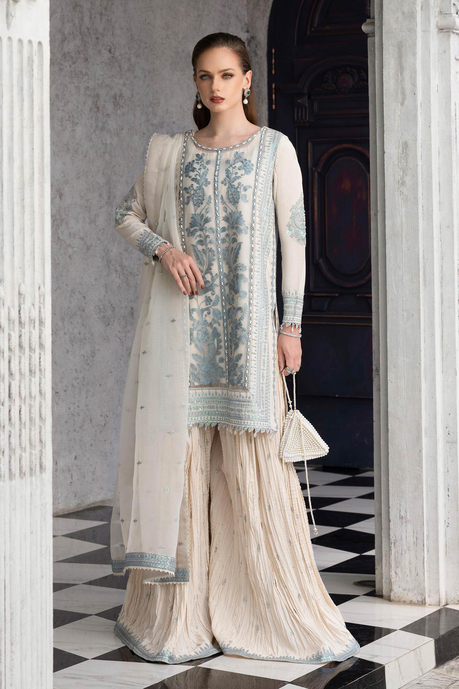 Maria B | Luxury Formals | SF-EF26-39-Off White - by Libasekhas UK - Registered Vendor of : Maria B - 100% Original Designer Dress