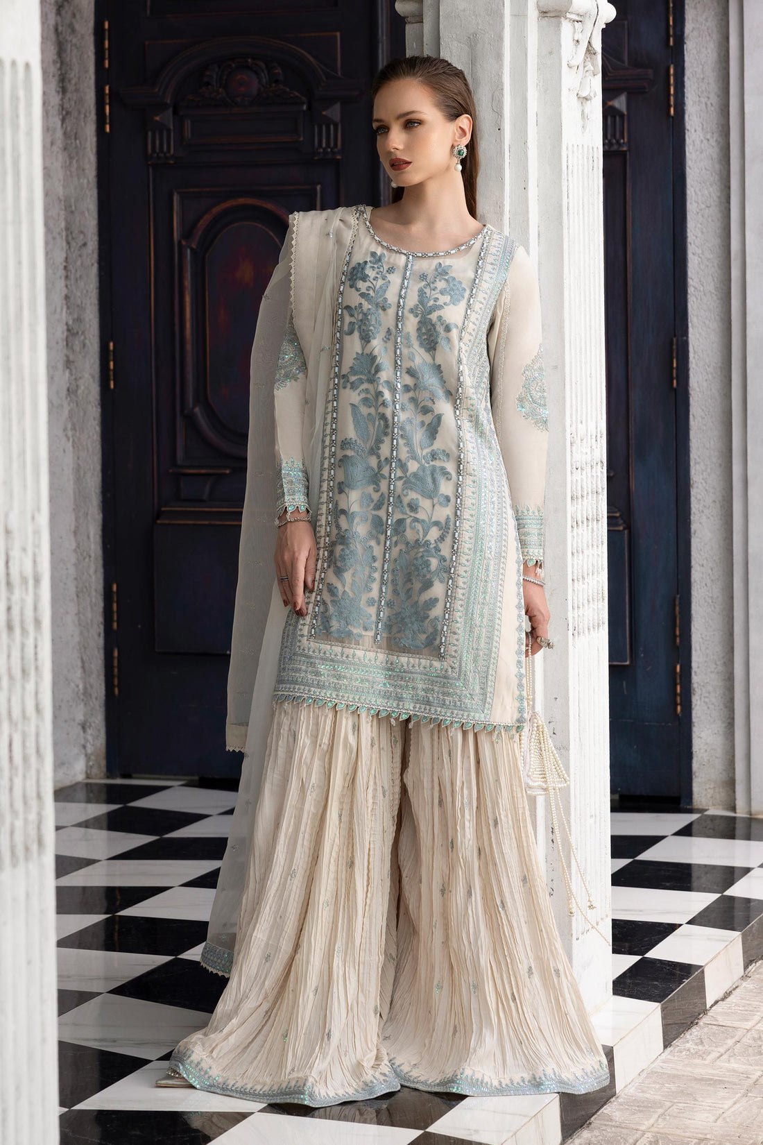 Maria B | Luxury Formals | SF-EF26-39-Off White - by Libasekhas UK - Registered Vendor of : Maria B - 100% Original Designer Dress