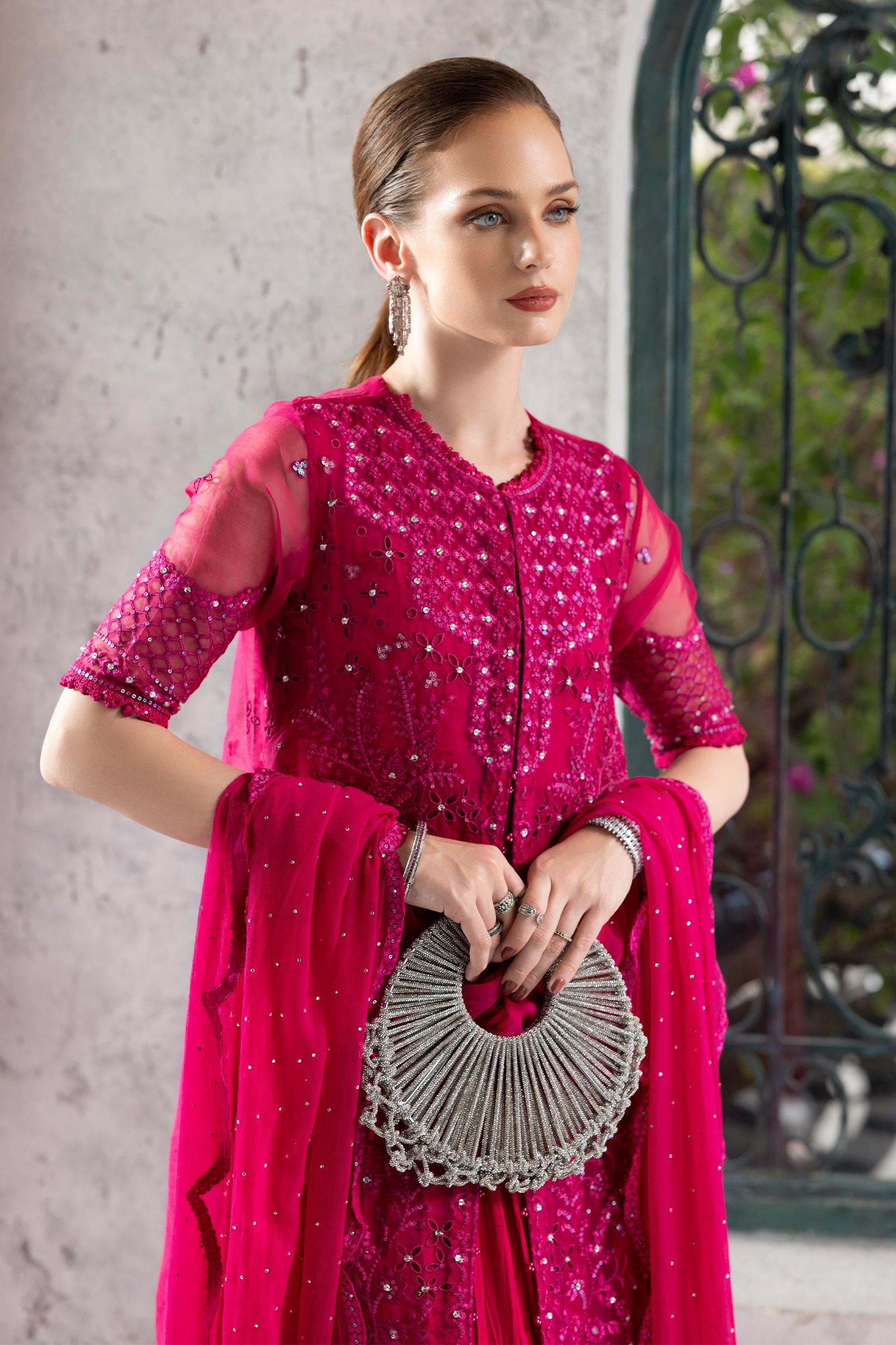 Maria B | Luxury Formals | SF-EF26-53-Fuchsia Pink - by Libasekhas UK - Registered Vendor of : Maria B - 100% Original Designer Dress