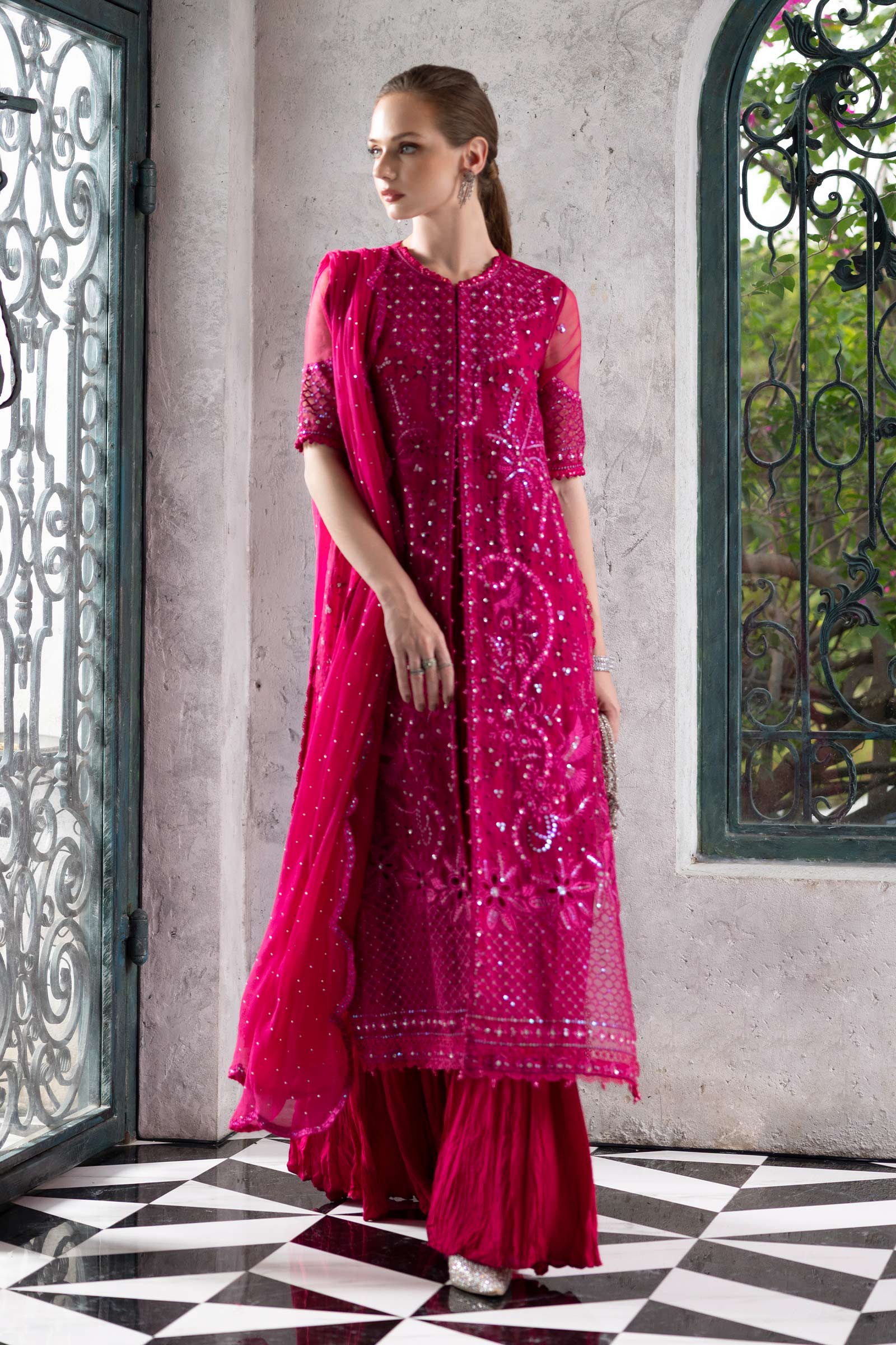 Maria B | Luxury Formals | SF-EF26-53-Fuchsia Pink - by Libasekhas UK - Registered Vendor of : Maria B - 100% Original Designer Dress