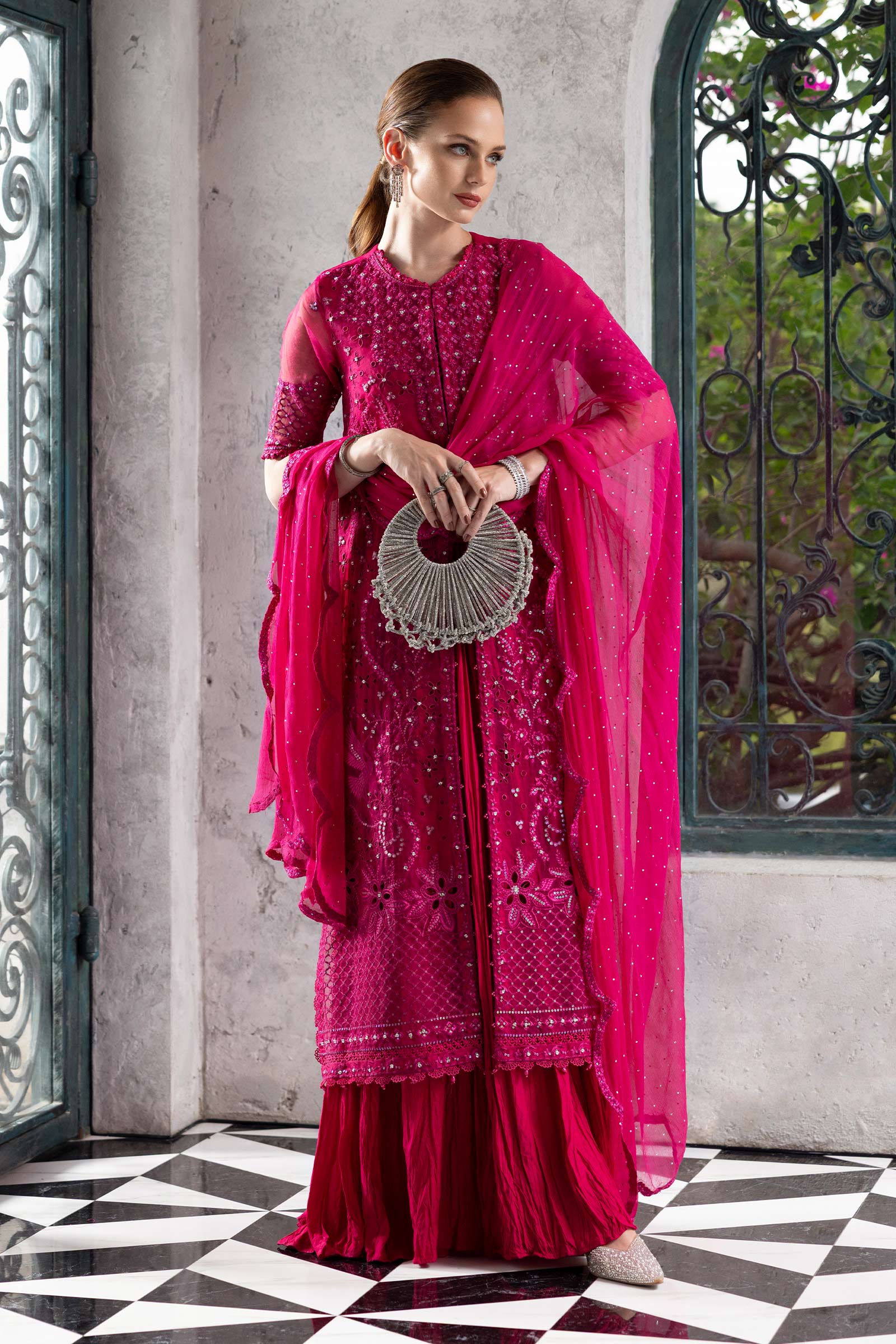 Maria B | Luxury Formals | SF-EF26-53-Fuchsia Pink - by Libasekhas UK - Registered Vendor of : Maria B - 100% Original Designer Dress