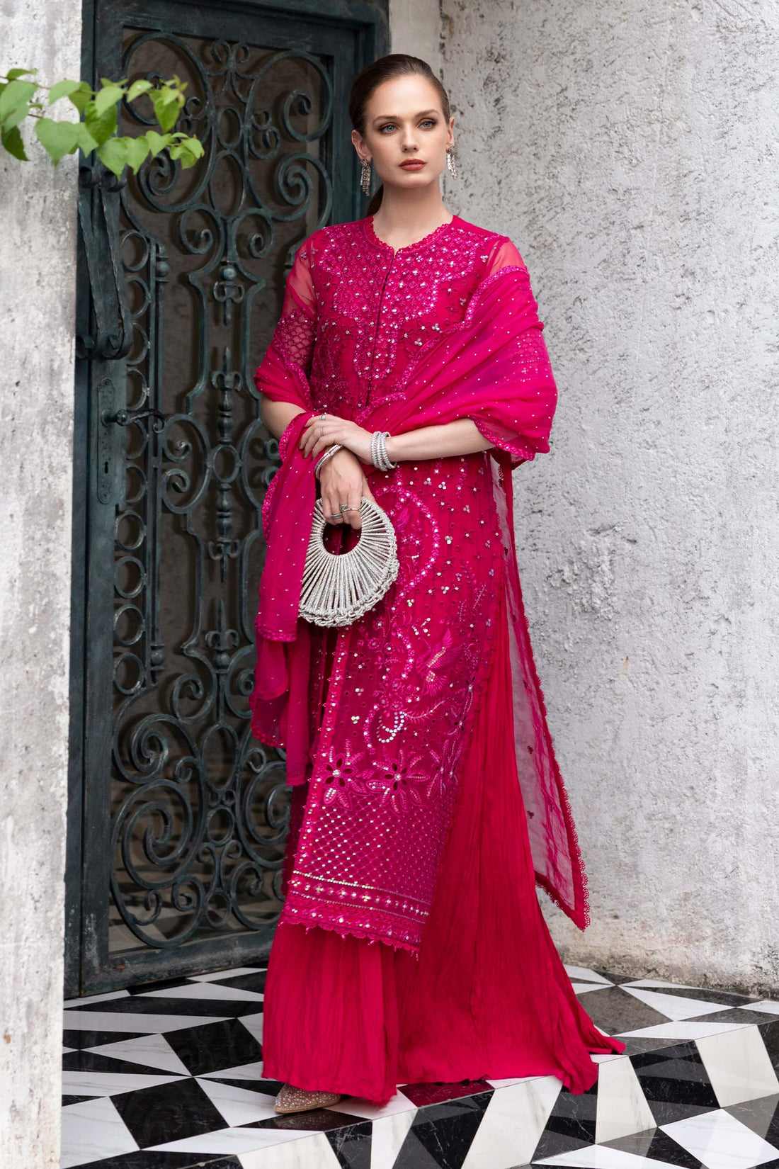 Maria B | Luxury Formals | SF-EF26-53-Fuchsia Pink - by Libasekhas UK - Registered Vendor of : Maria B - 100% Original Designer Dress