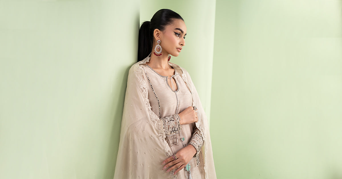 Maria B | Luxury Formals | SF-EF26-63-BEIGE - by Libasekhas UK - Registered Vendor of : Maria B - 100% Original Designer Dress