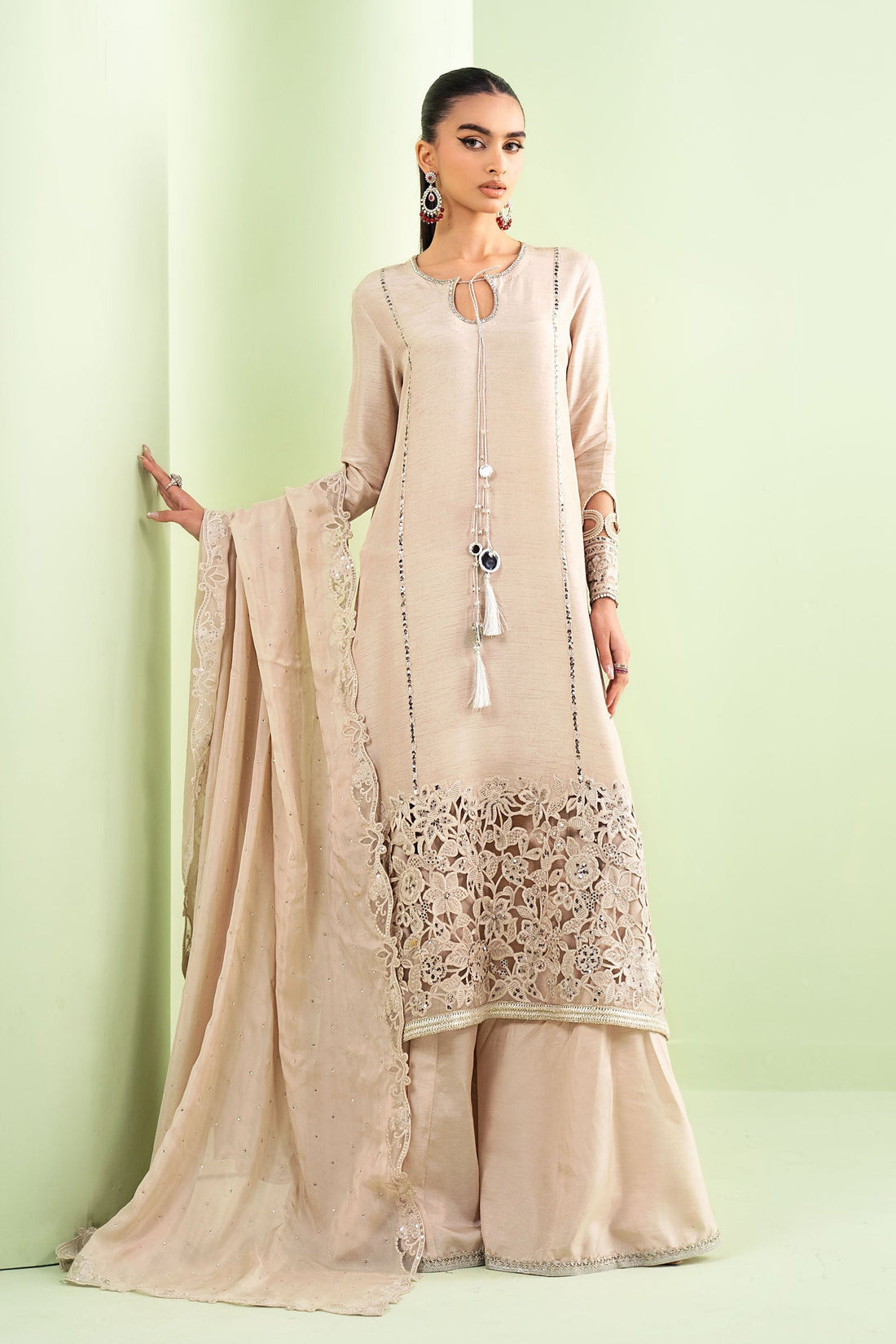 Maria B | Luxury Formals | SF-EF26-63-BEIGE - by Libasekhas UK - Registered Vendor of : Maria B - 100% Original Designer Dress