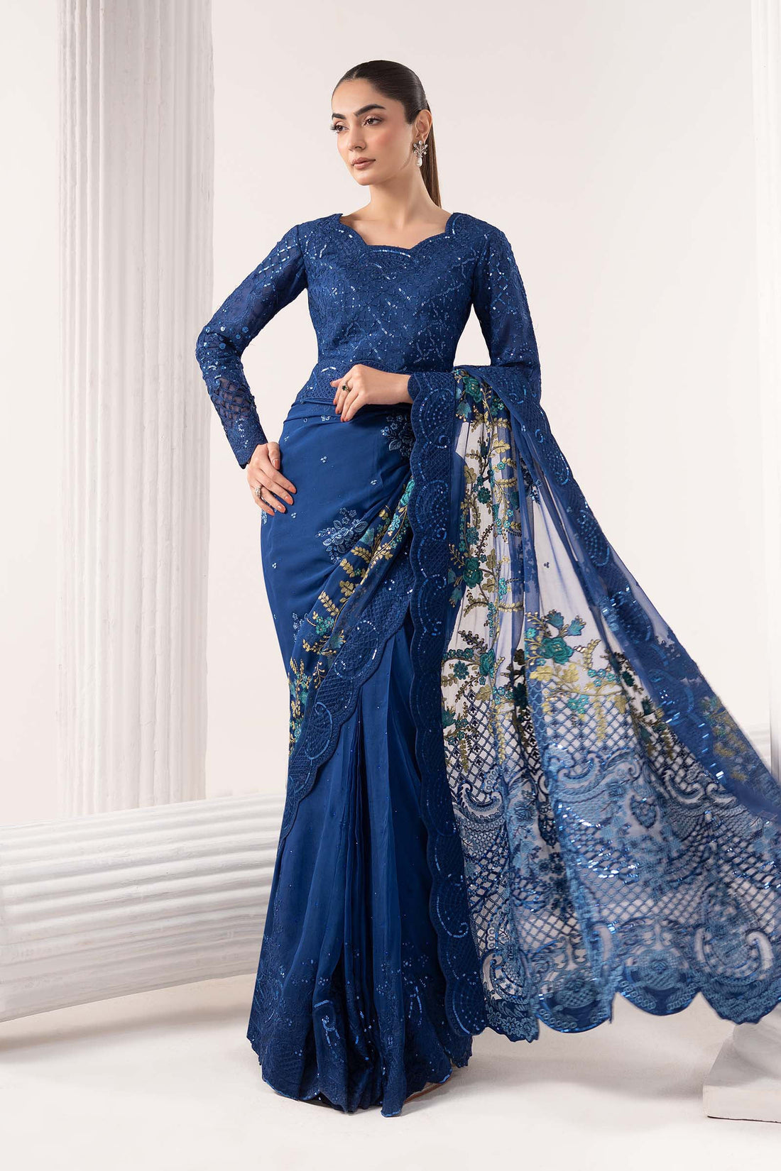 Maria B | Luxury Formals | SF-EF26-69-Blue - by Libasekhas UK - Registered Vendor of : Maria B - 100% Original Designer Dress