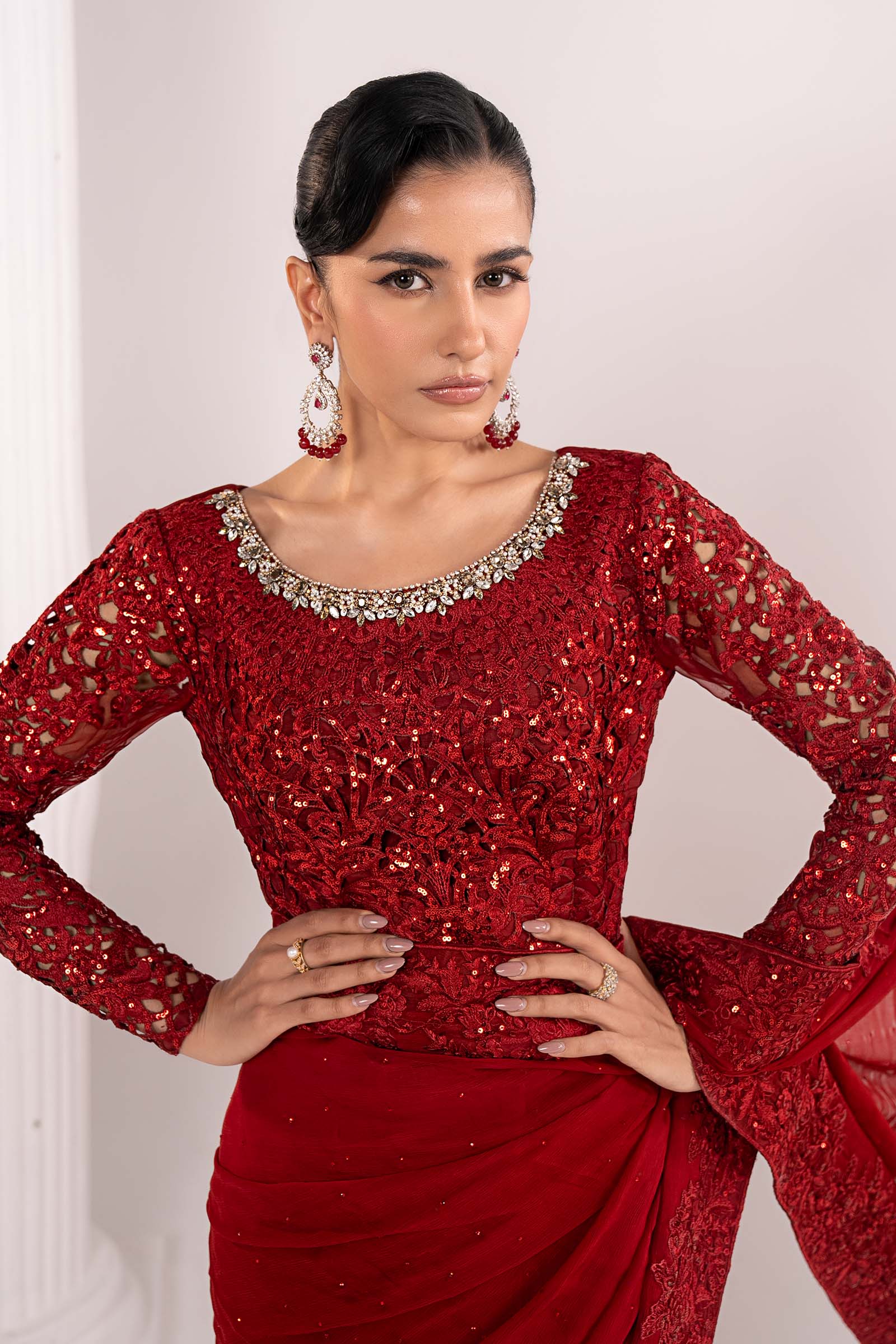 Maria B | Luxury Formals | SF-EF26-70-Red - by Libasekhas UK - Registered Vendor of : Maria B - 100% Original Designer Dress
