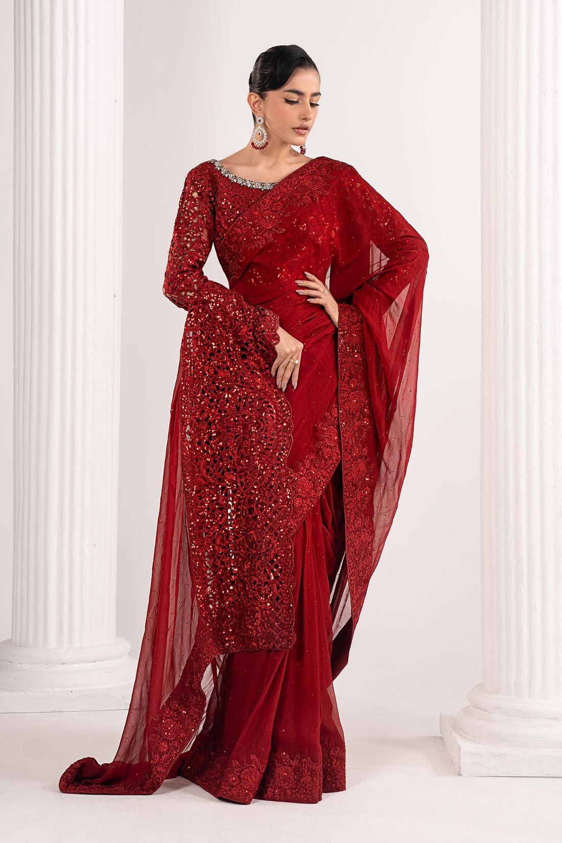 Maria B | Luxury Formals | SF-EF26-70-Red - by Libasekhas UK - Registered Vendor of : Maria B - 100% Original Designer Dress