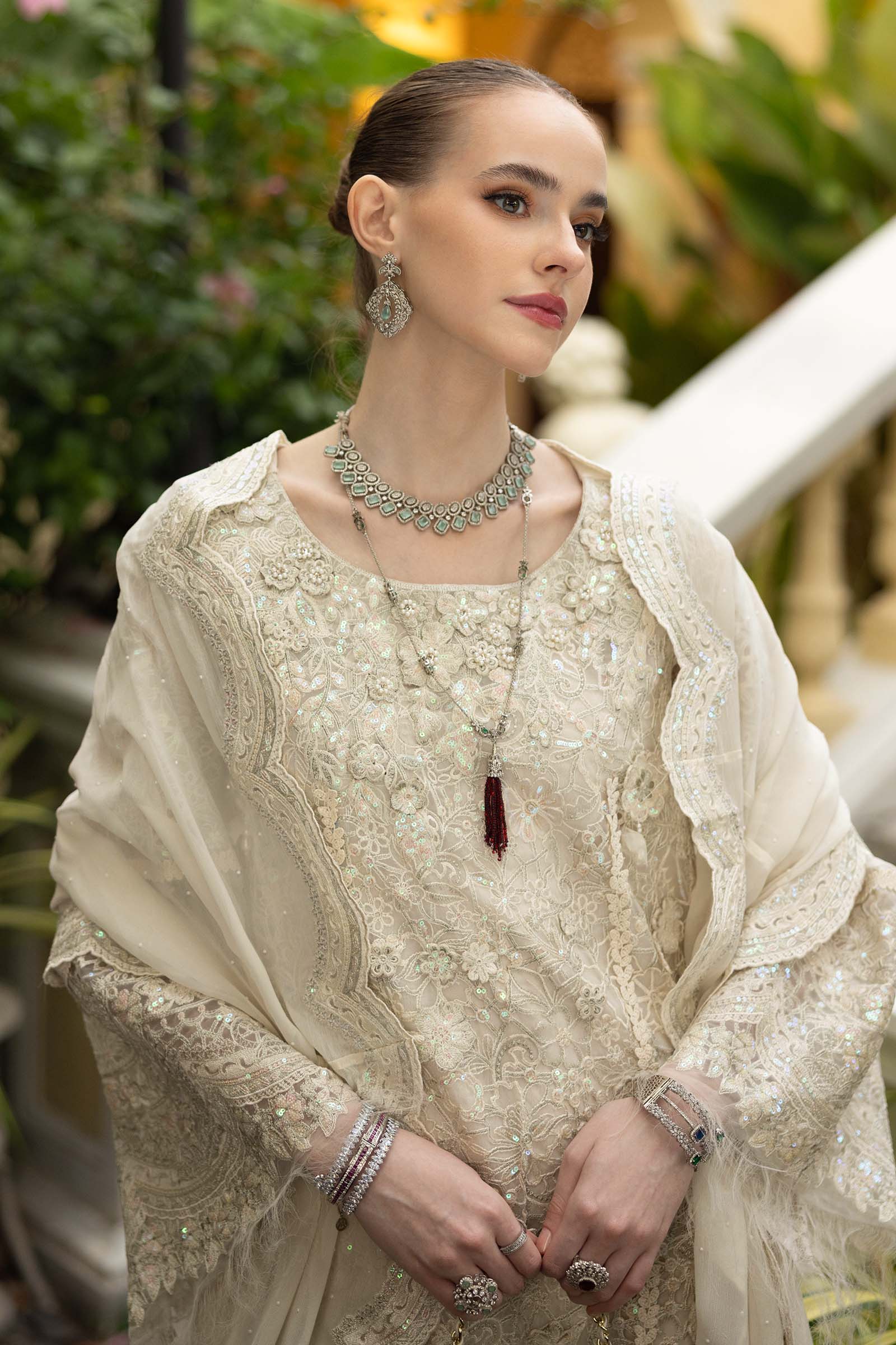 Maria B | Luxury Formals | SF-EF26-21-Off White - by Libasekhas UK - Registered Vendor of : Maria B - 100% Original Designer Dress